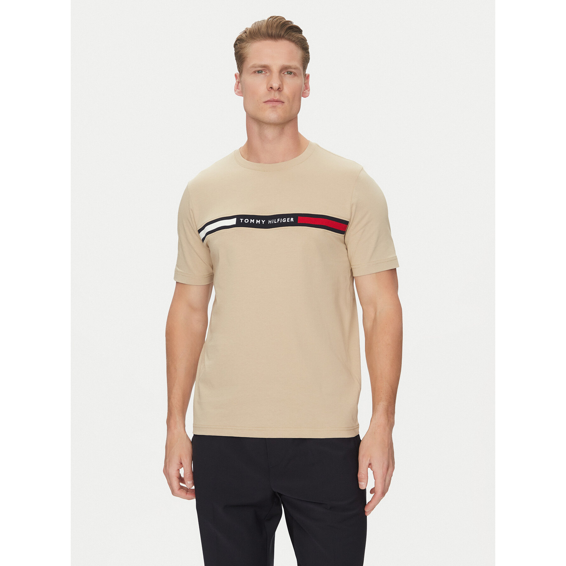 Tommy Hilfiger T-Shirt Chest Insert MW0MW36498 Beżowy Regular Fit