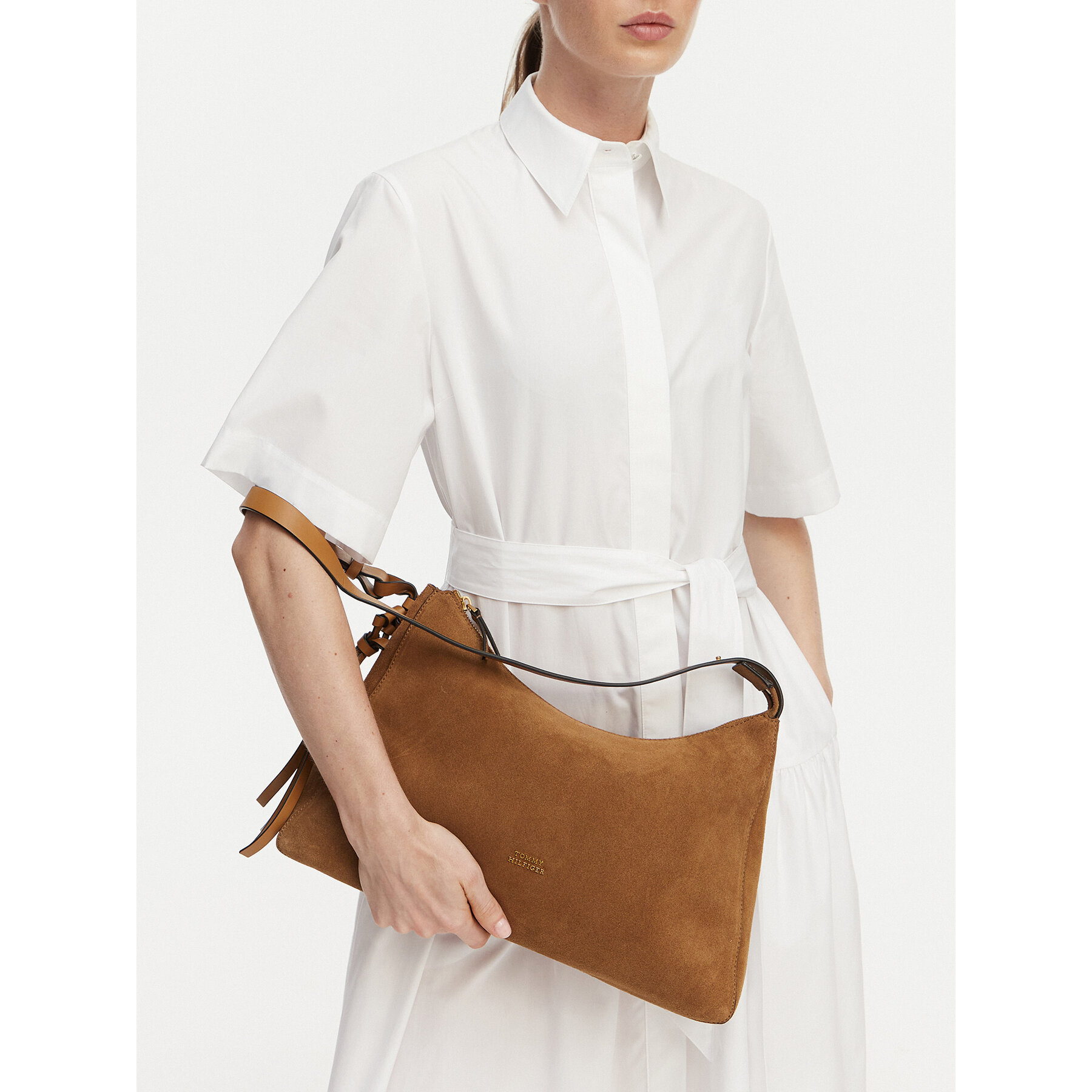 Tommy Hilfiger Torebka Th Statement Shoulder Bag Suede AW0AW18824 Brązowy