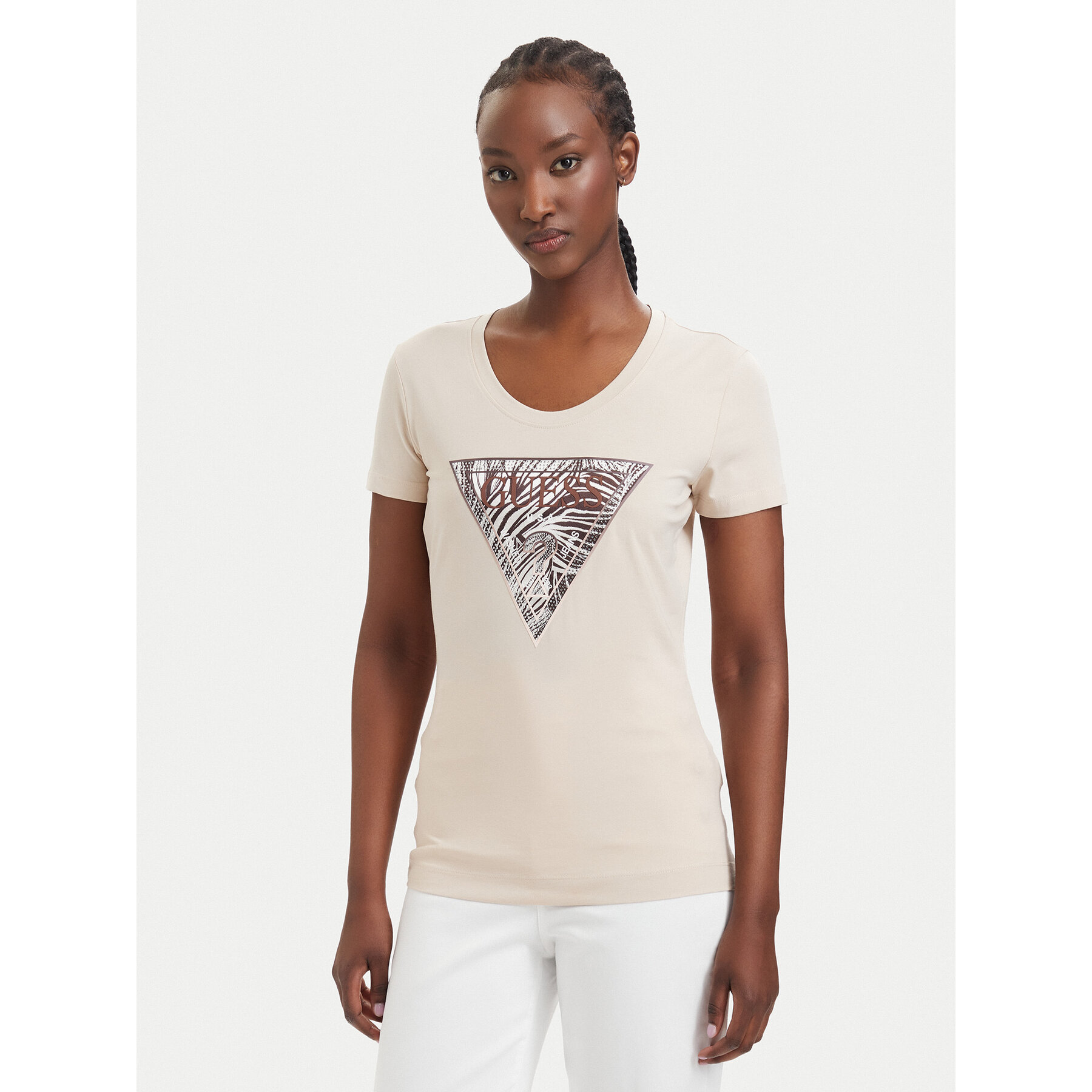 Guess T-Shirt 182454 Beżowy Classic Fit