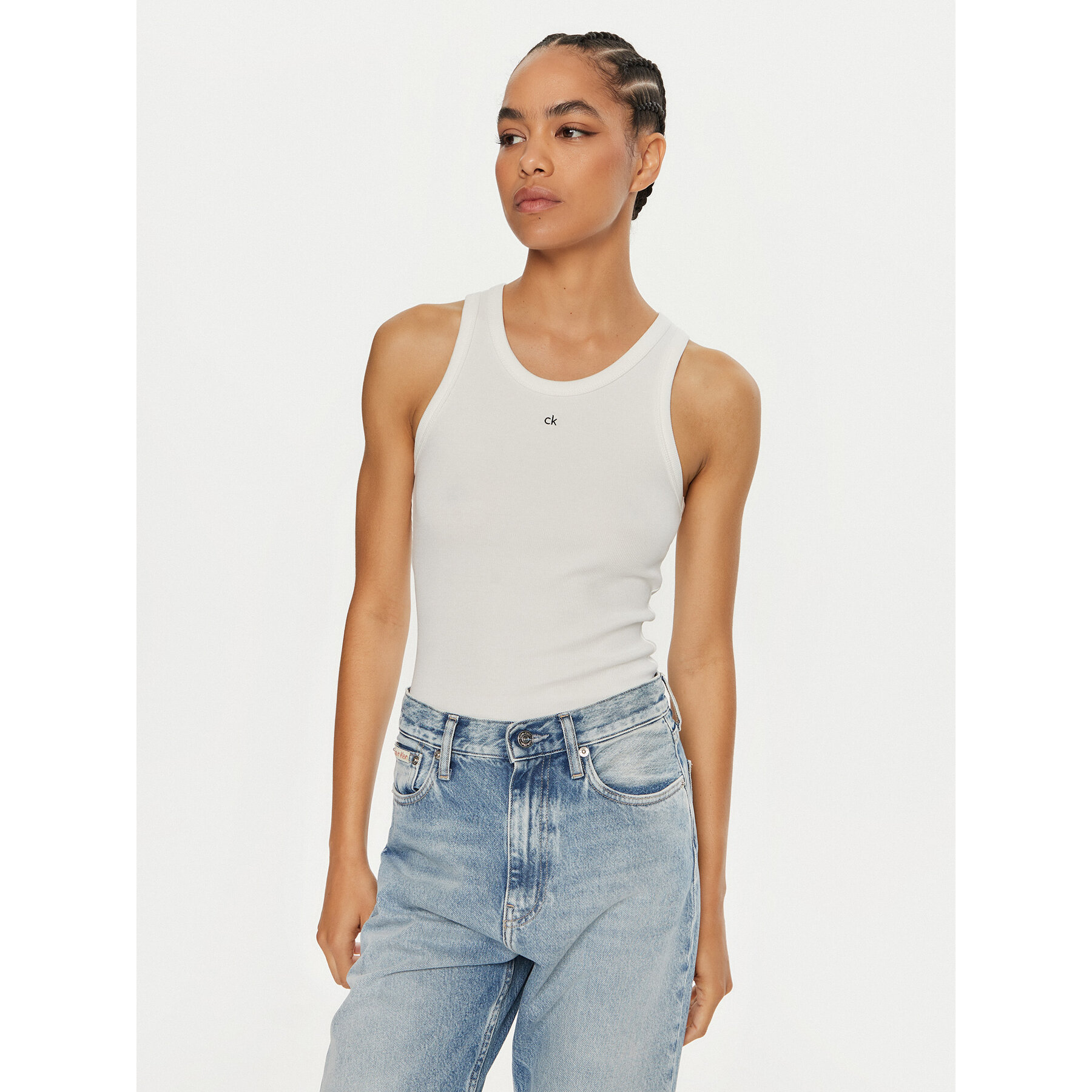 Calvin Klein Top Graphic K20K208065 Biały Slim Fit