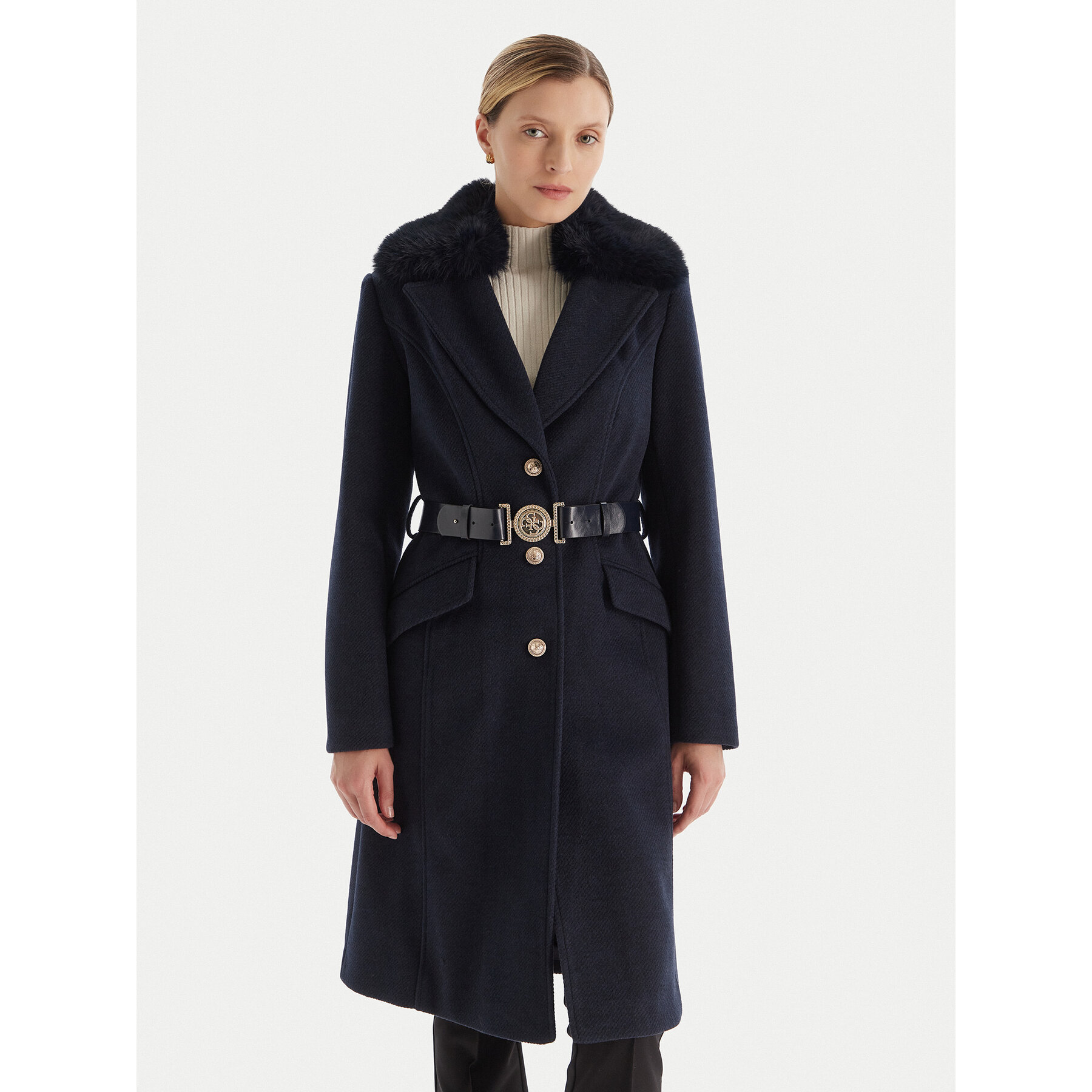 Guess Płaszcz przejściowy W5BL25 W2672 Granatowy Regular Fit