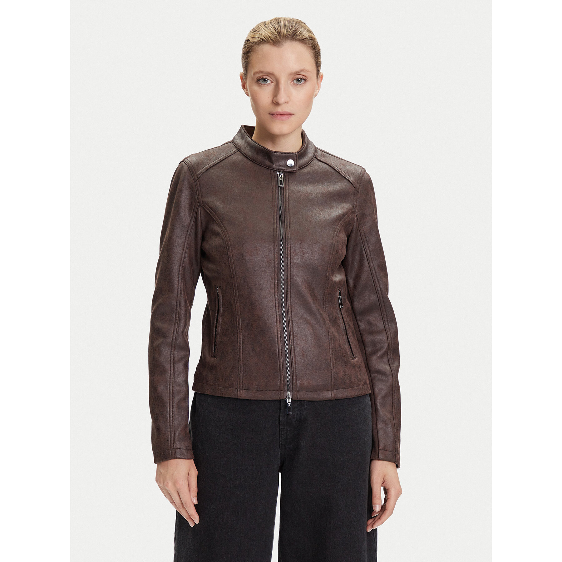 Desigual Kurtka z imitacji skóry Basic 25WWEW43 Brązowy Regular Fit