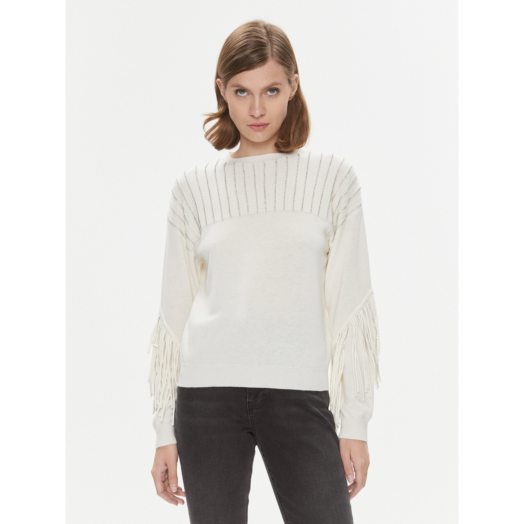 Pinko Sweter Libellula 102082 A19L Écru Regular Fit
