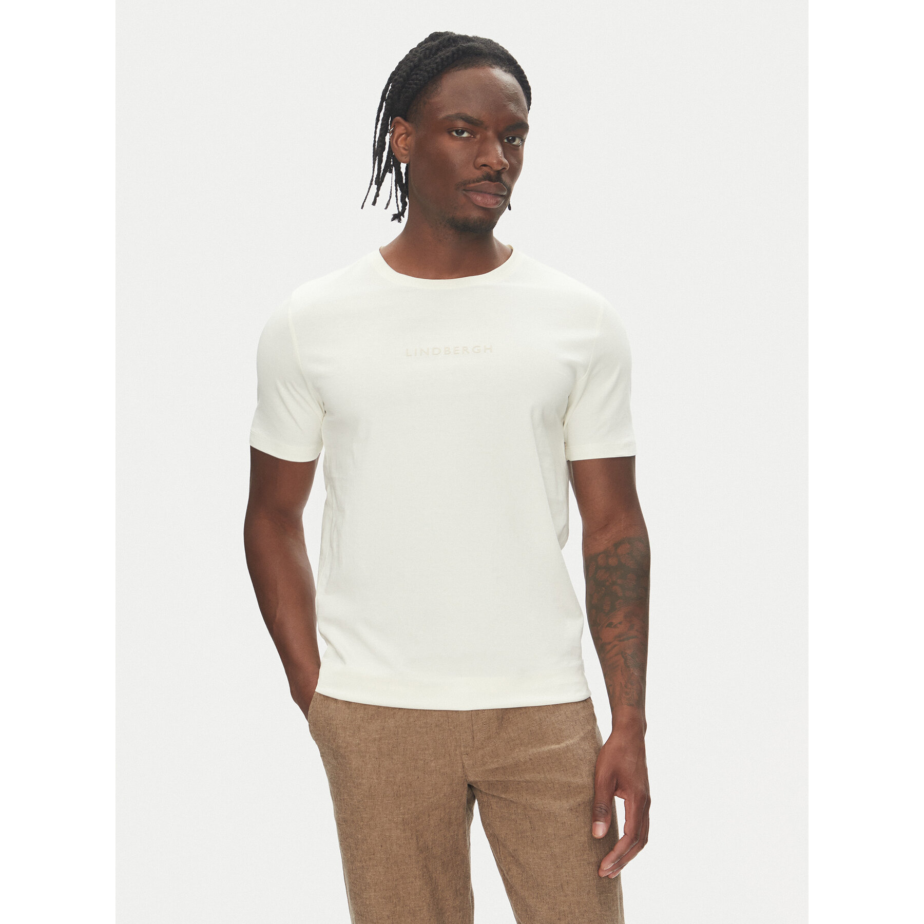 Lindbergh T-Shirt 30-400200 Écru Relaxed Fit