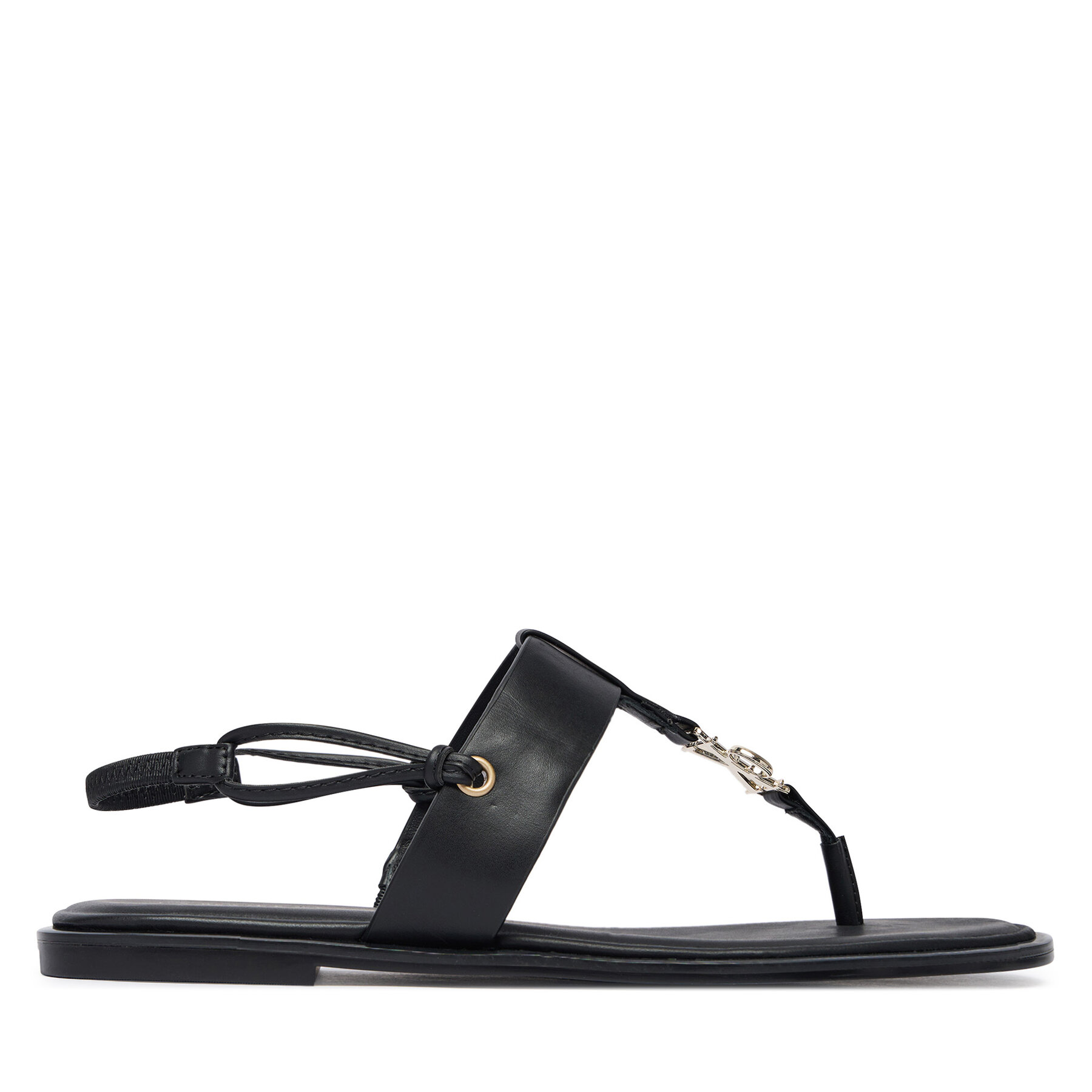 Calvin Klein Sandały Round Flat Sndl Thong Lth Hdw HW0HW02926 Czarny
