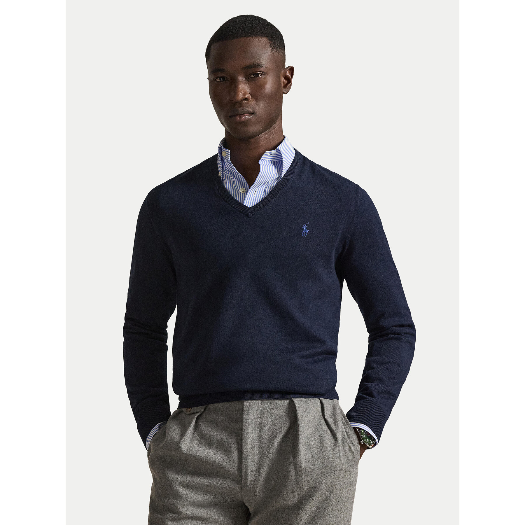 Polo Ralph Lauren Sweter Ls Sf Vn Pp 710670789004 Granatowy Slim Fit