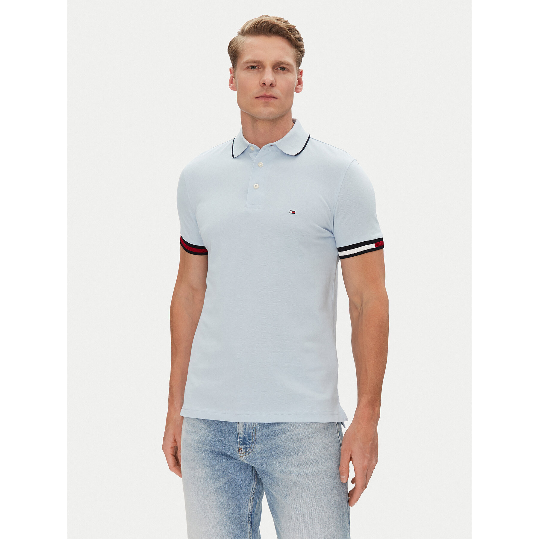 Tommy Hilfiger Polo Flag Cuff MW0MW38458 Błękitny Slim Fit
