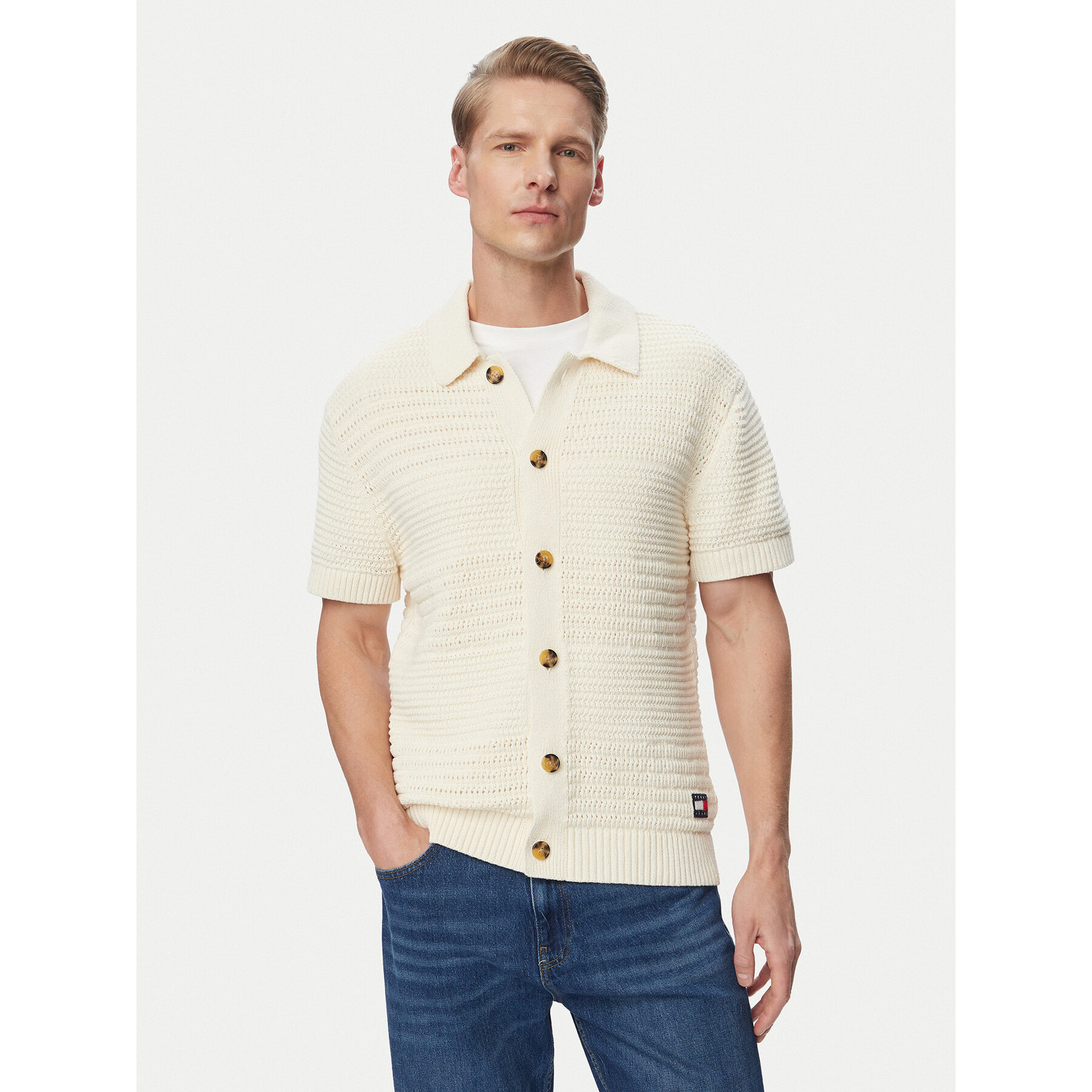 Tommy Jeans Koszula Crochet DM0DM23373 Beżowy jasny Regular Fit