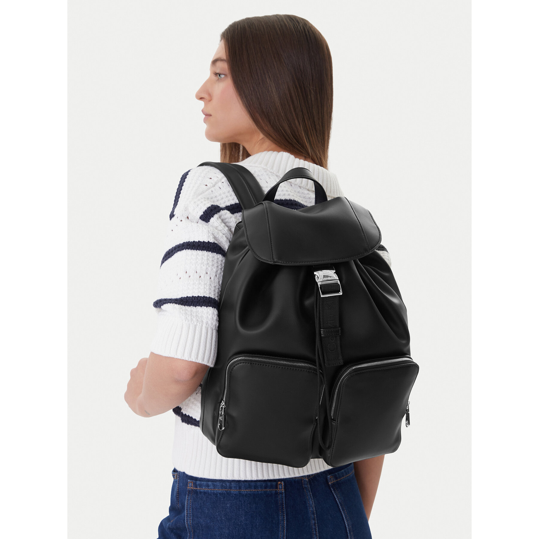 Calvin Klein Plecak Webbing Strap Flap LV04F3590G Czarny