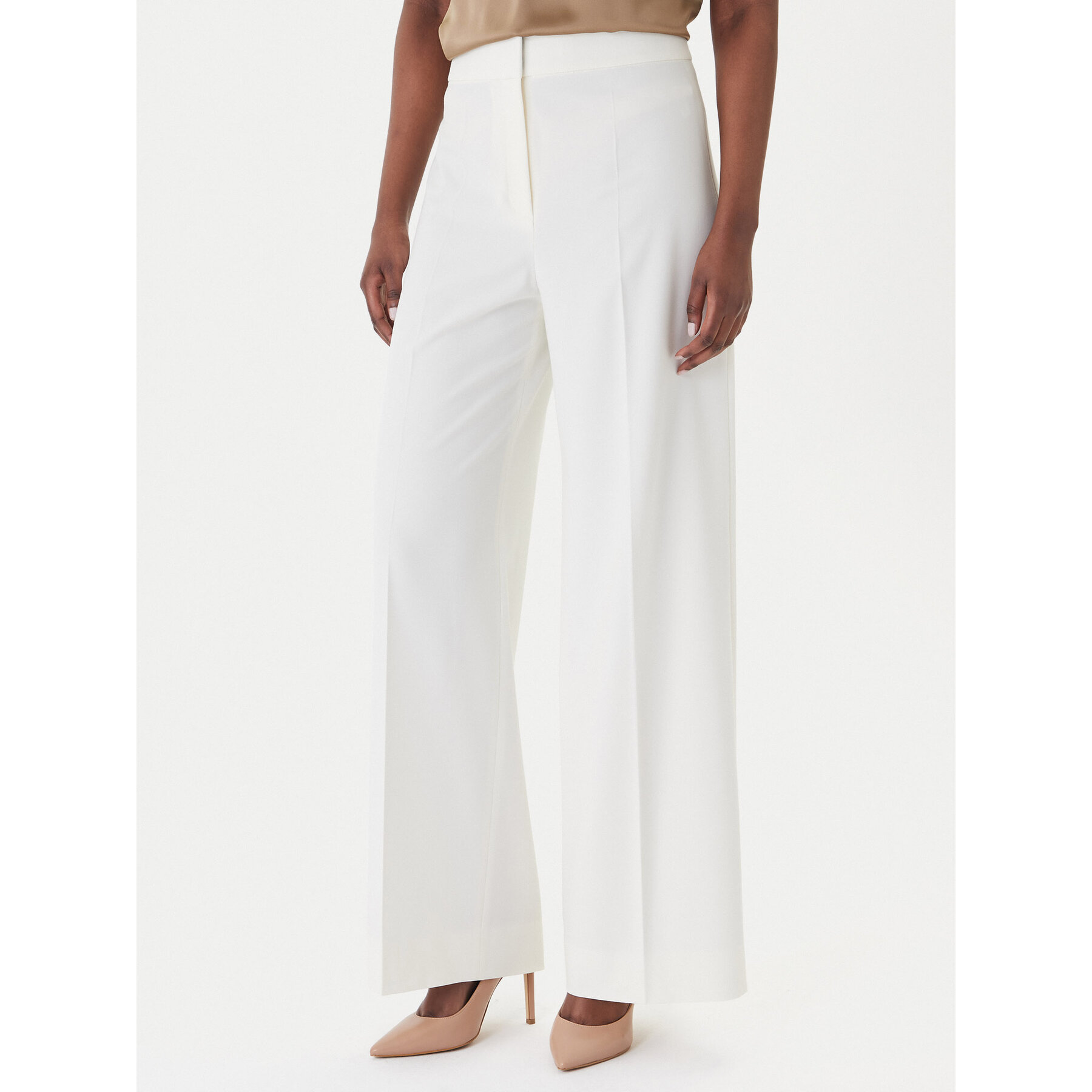 HUGO Spodnie materiałowe Huzili 50558131 Écru Wide Leg