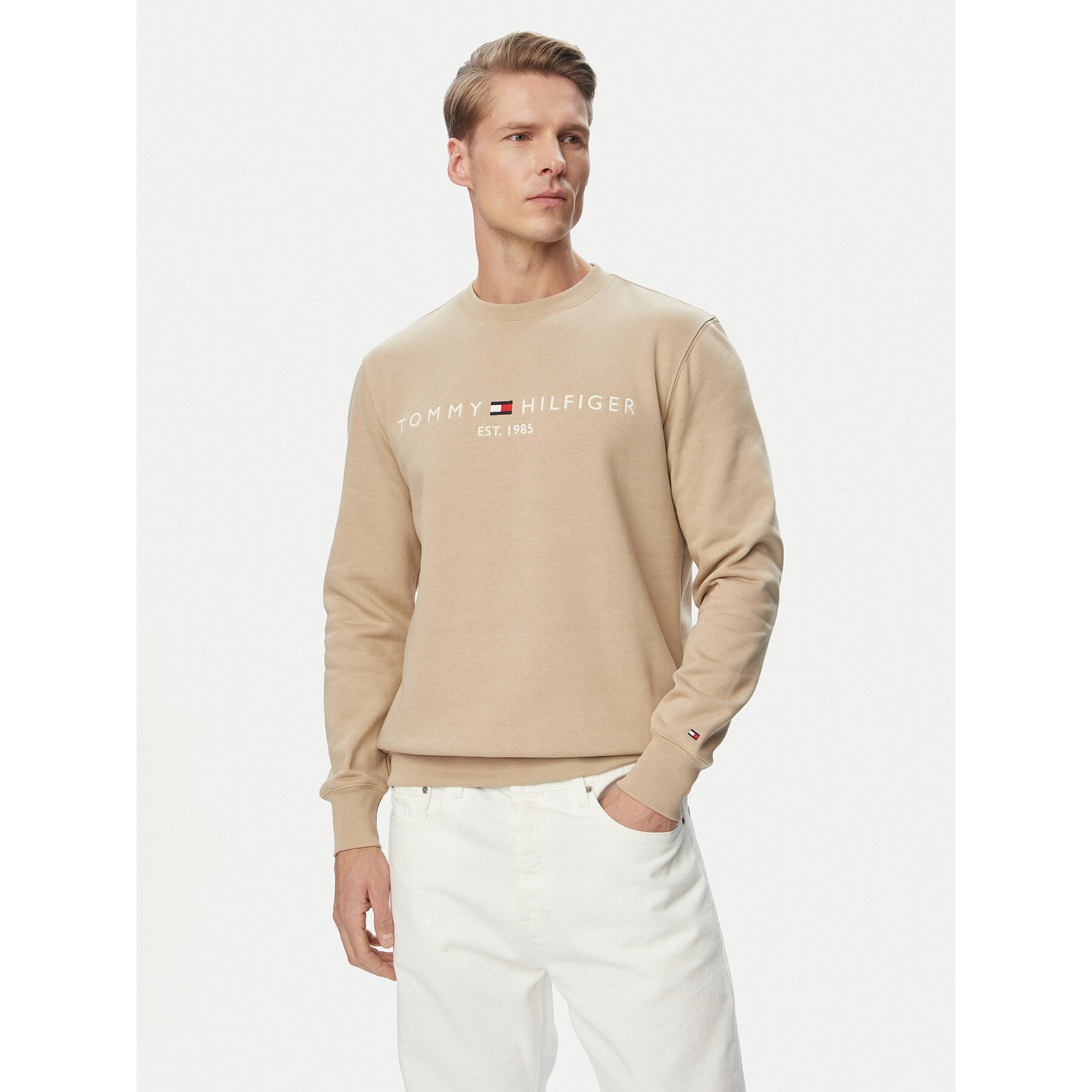Tommy Hilfiger Bluza Logo MW0MW11596 Beżowy Regular Fit