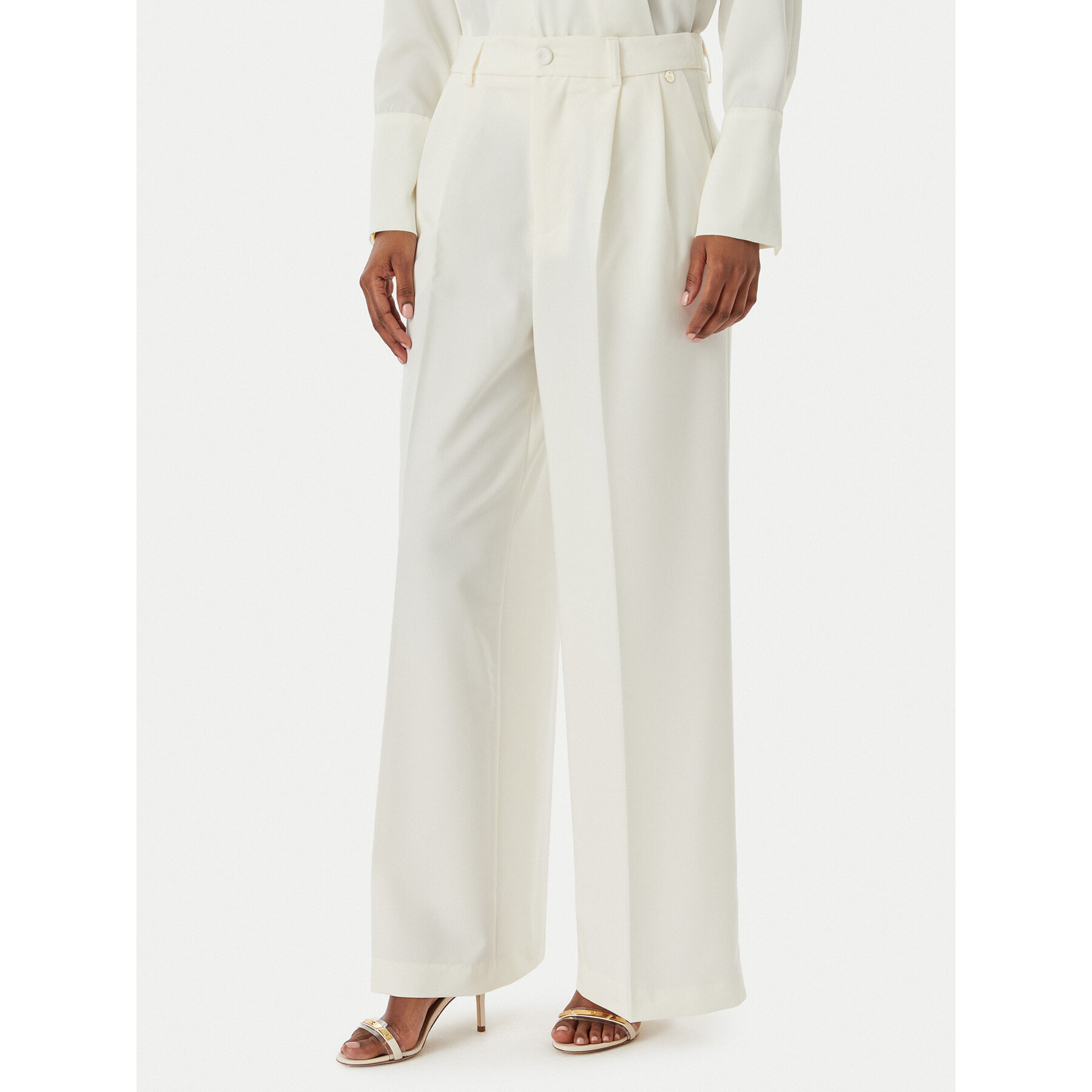 Rinascimento Spodnie palazzo CFC0123671003 Écru Regular Fit