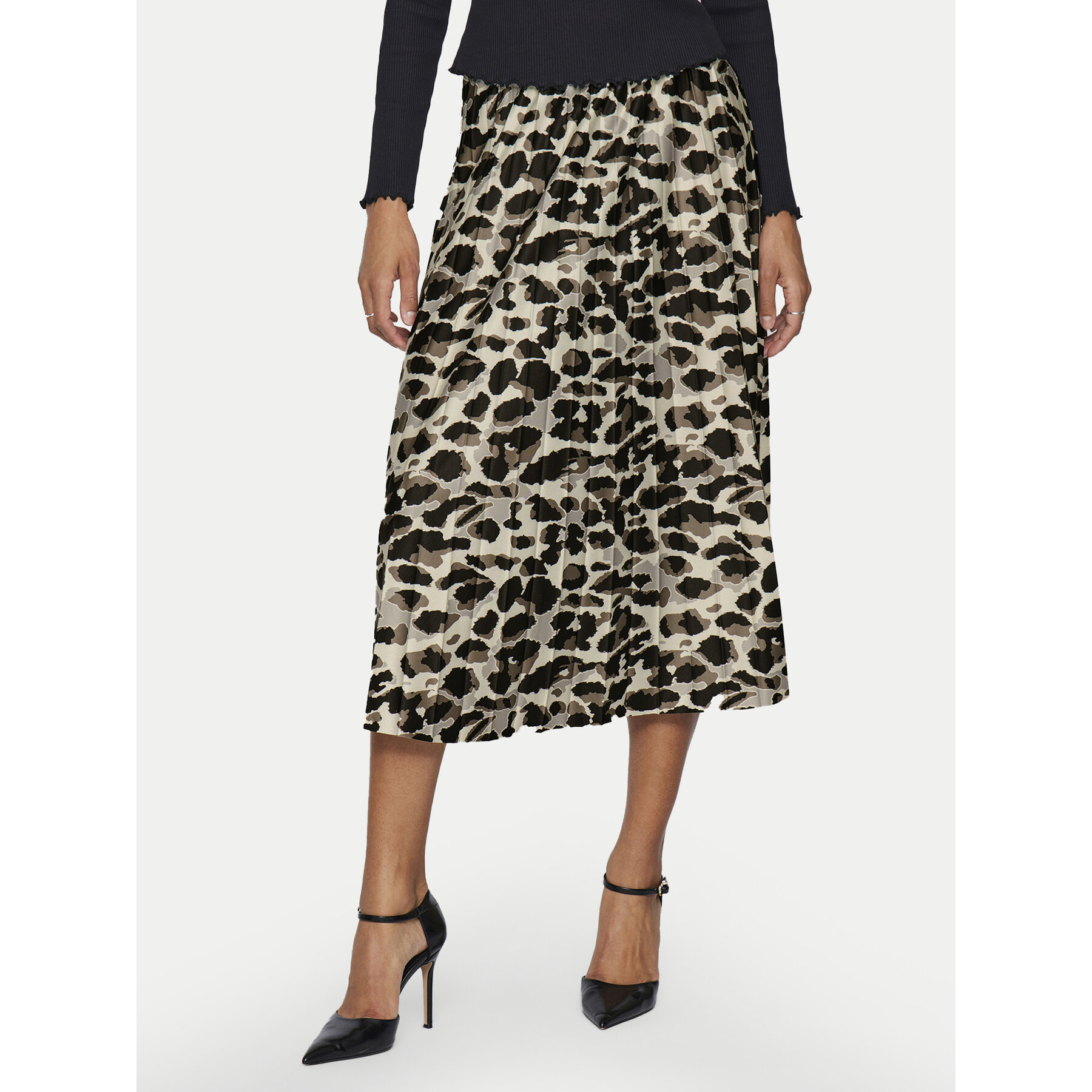 Vila Spódnica plisowana Nitban Print 14068477 Beżowy Regular Fit