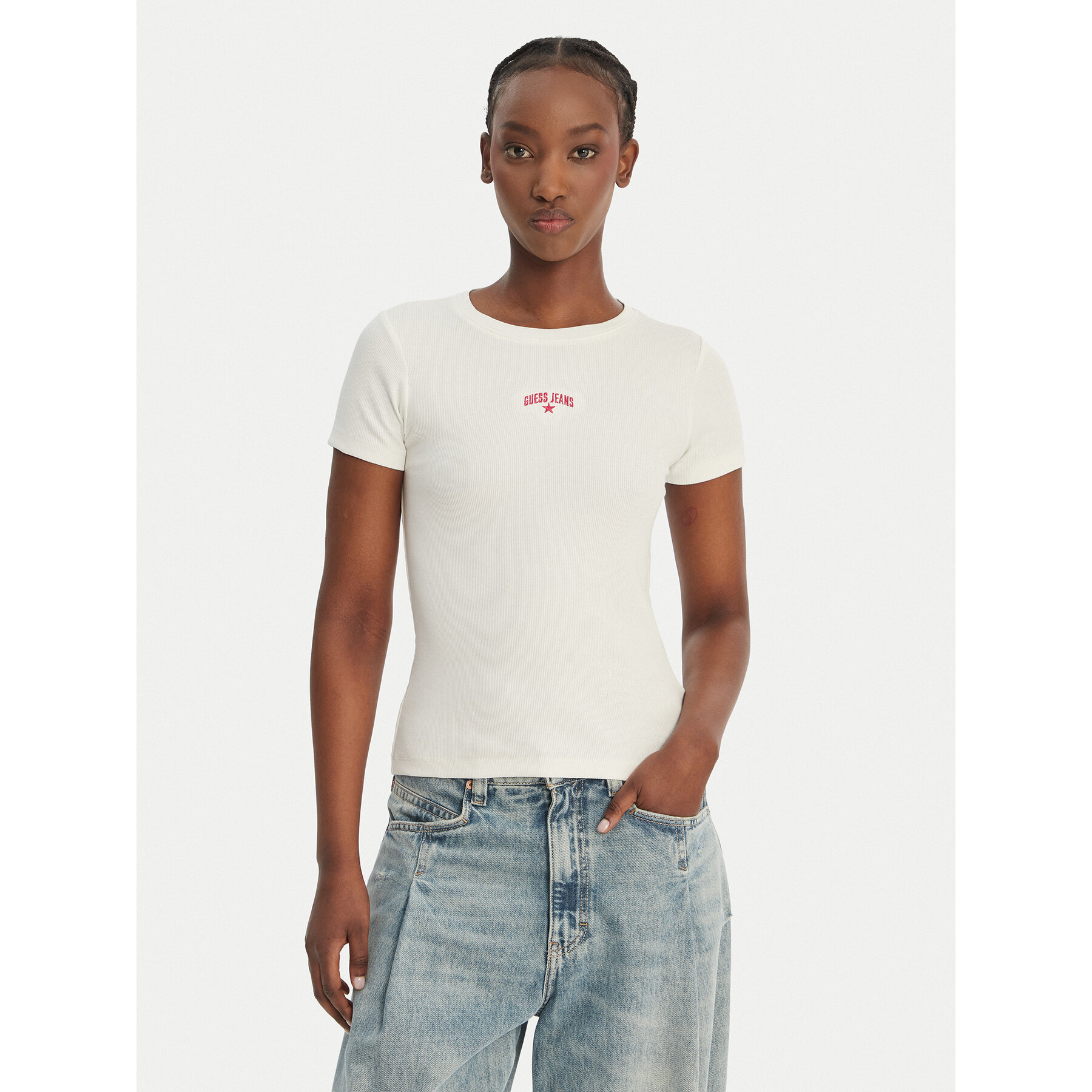 Guess Jeans T-Shirt W6GPZ3 KA0H1 Écru Slim Fit