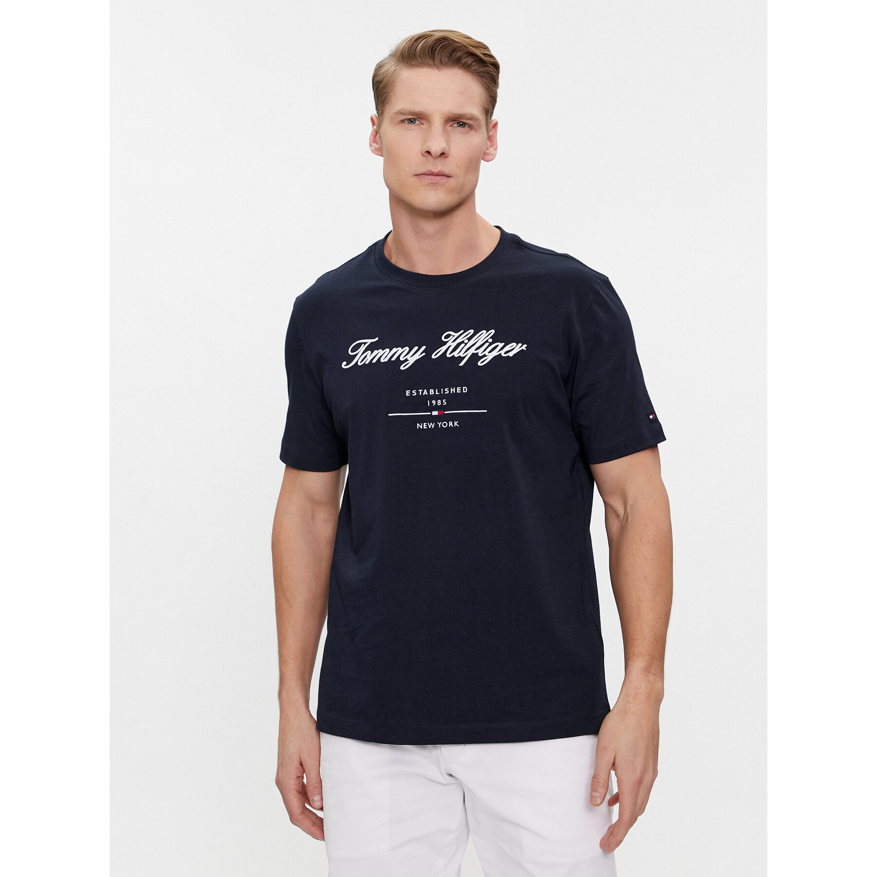 Tommy Hilfiger T-Shirt Script Logo Tee MW0MW33691 Granatowy Regular Fit