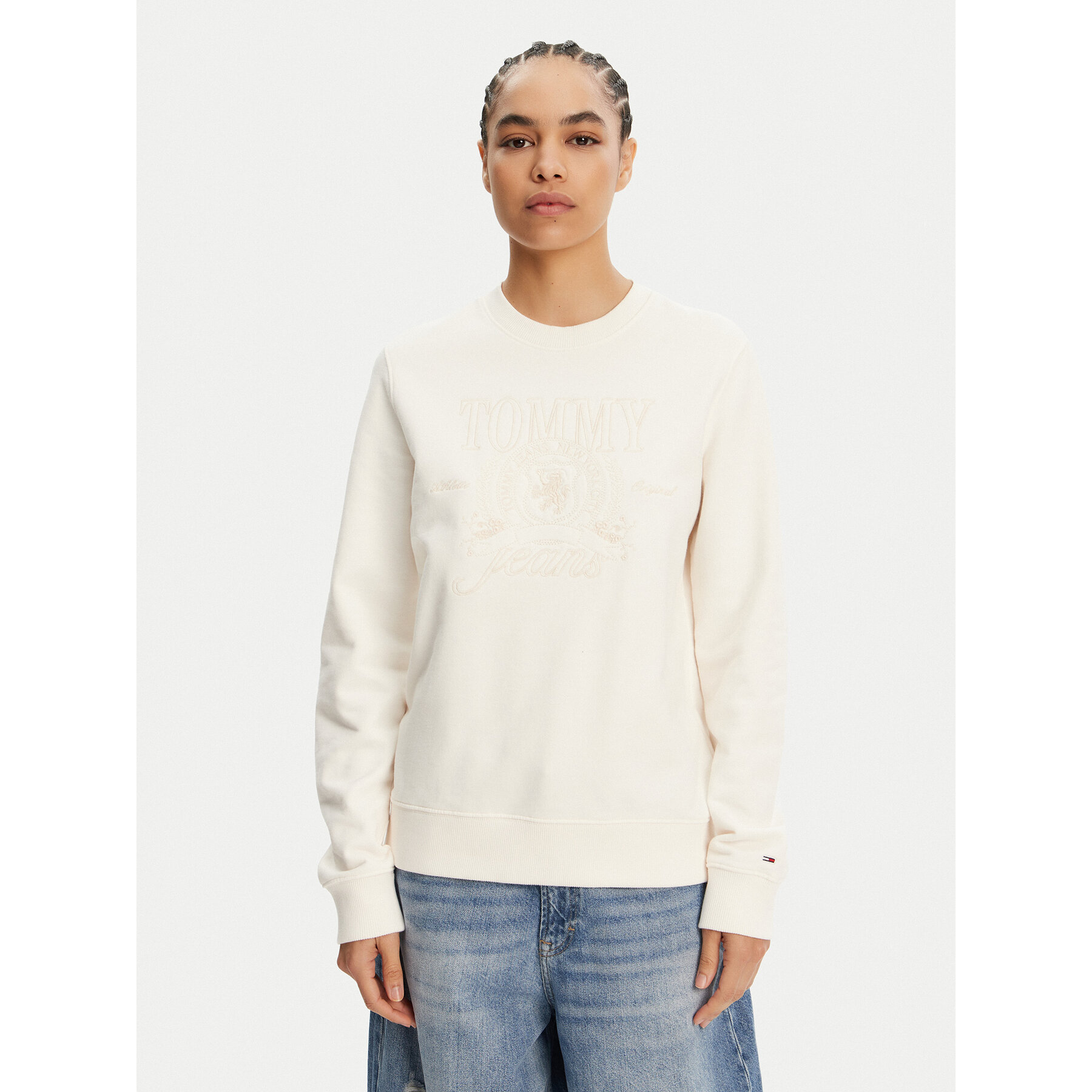 Tommy Jeans Bluza Tonal Crest DW0DW20637 Biały Regular Fit