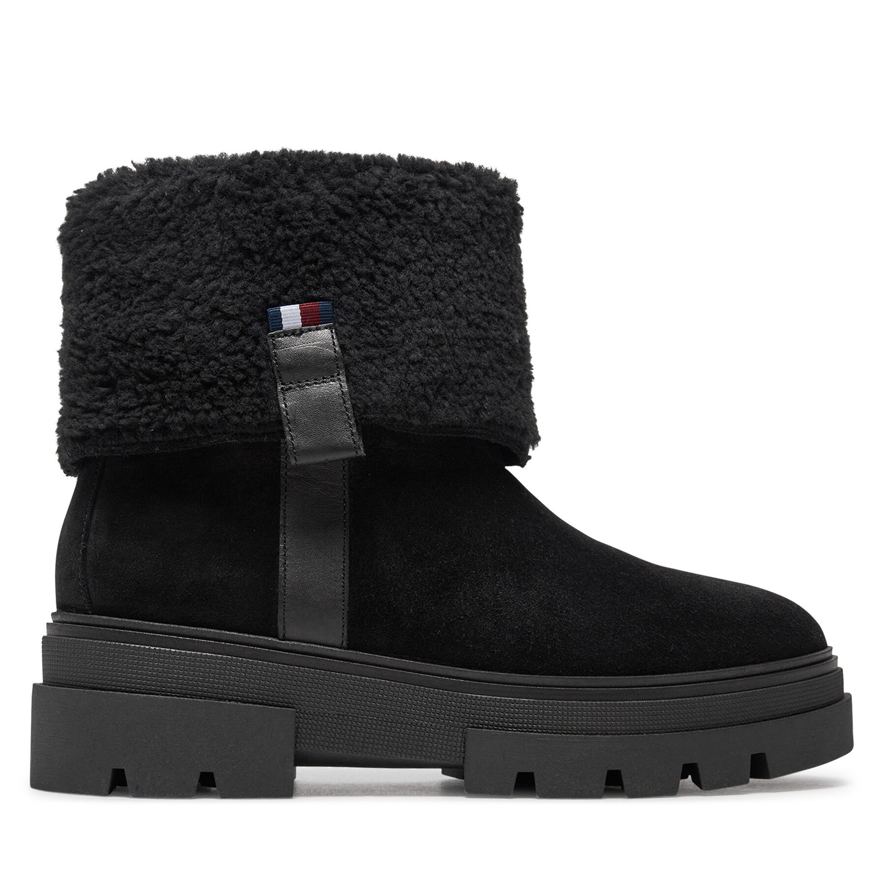 Tommy Hilfiger Botki Faux Fur Suede Roll-Down Boot FW0FW08158 Czarny