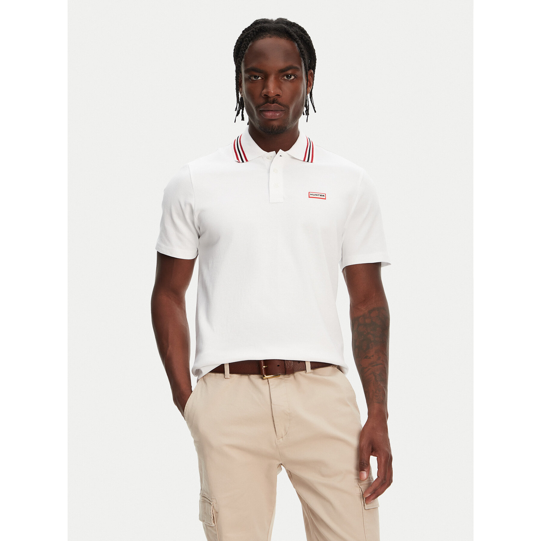 Hunter Polo Noris SS HARM0037242 Biały Regular Fit