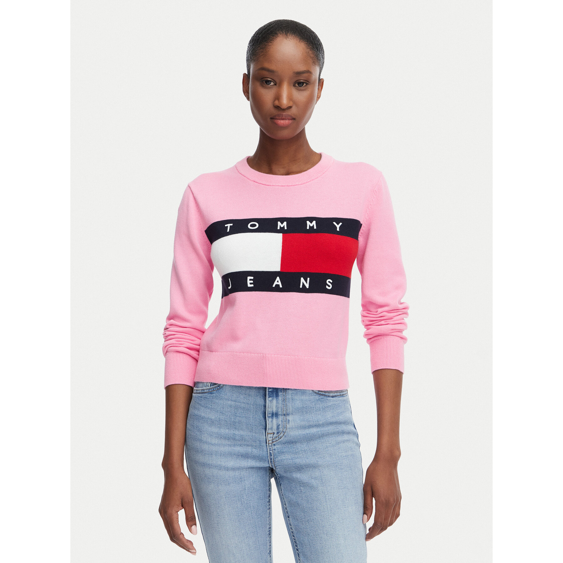 Tommy Jeans Sweter Flag DW0DW22930 Różowy jasny Regular Fit