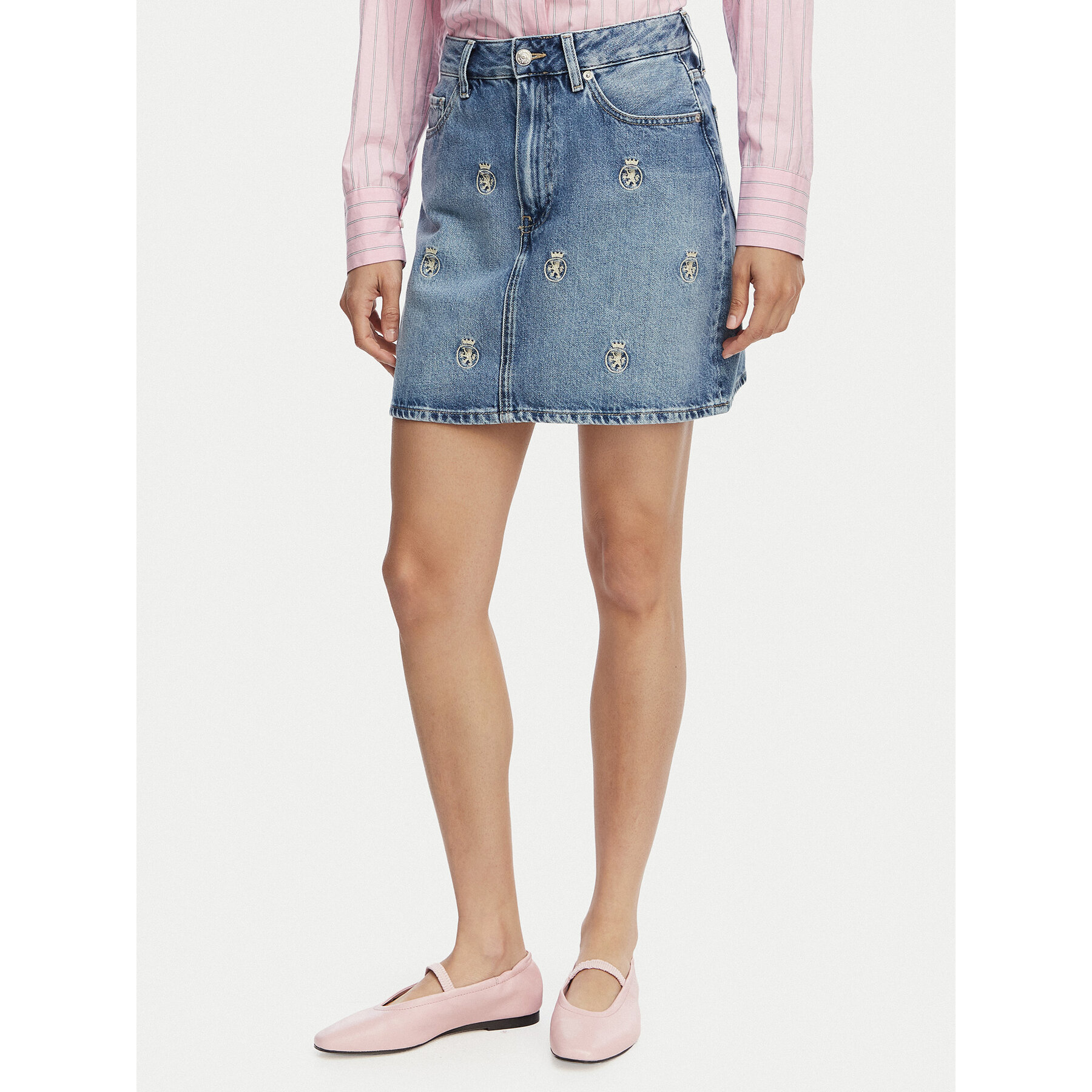 Tommy Hilfiger Spódnica jeansowa TH Crest Embroidery WW0WW50623 Niebieski Regular Fit