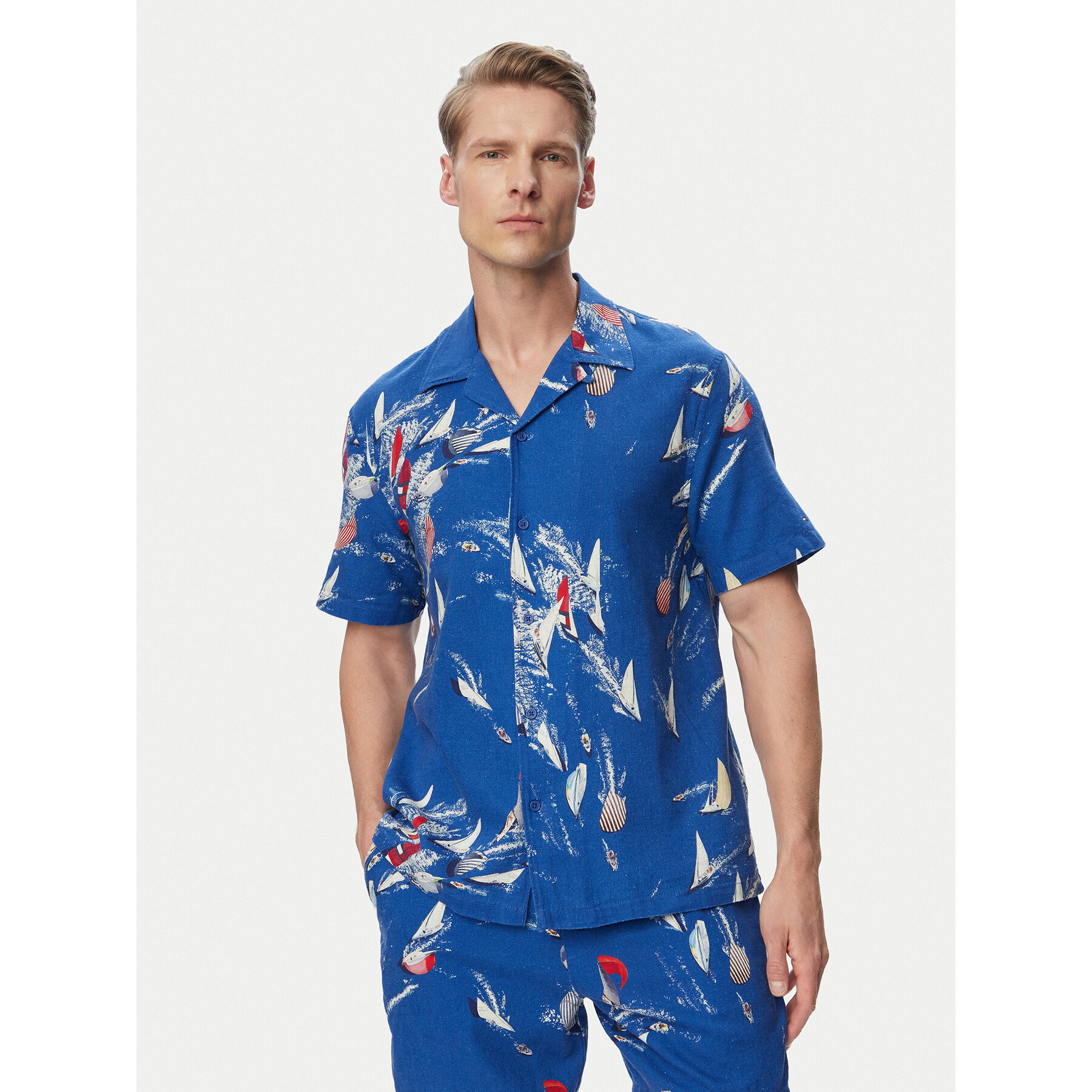 Tommy Jeans Koszula Aop Co Slub DM0DM23144 Niebieski Regular Fit