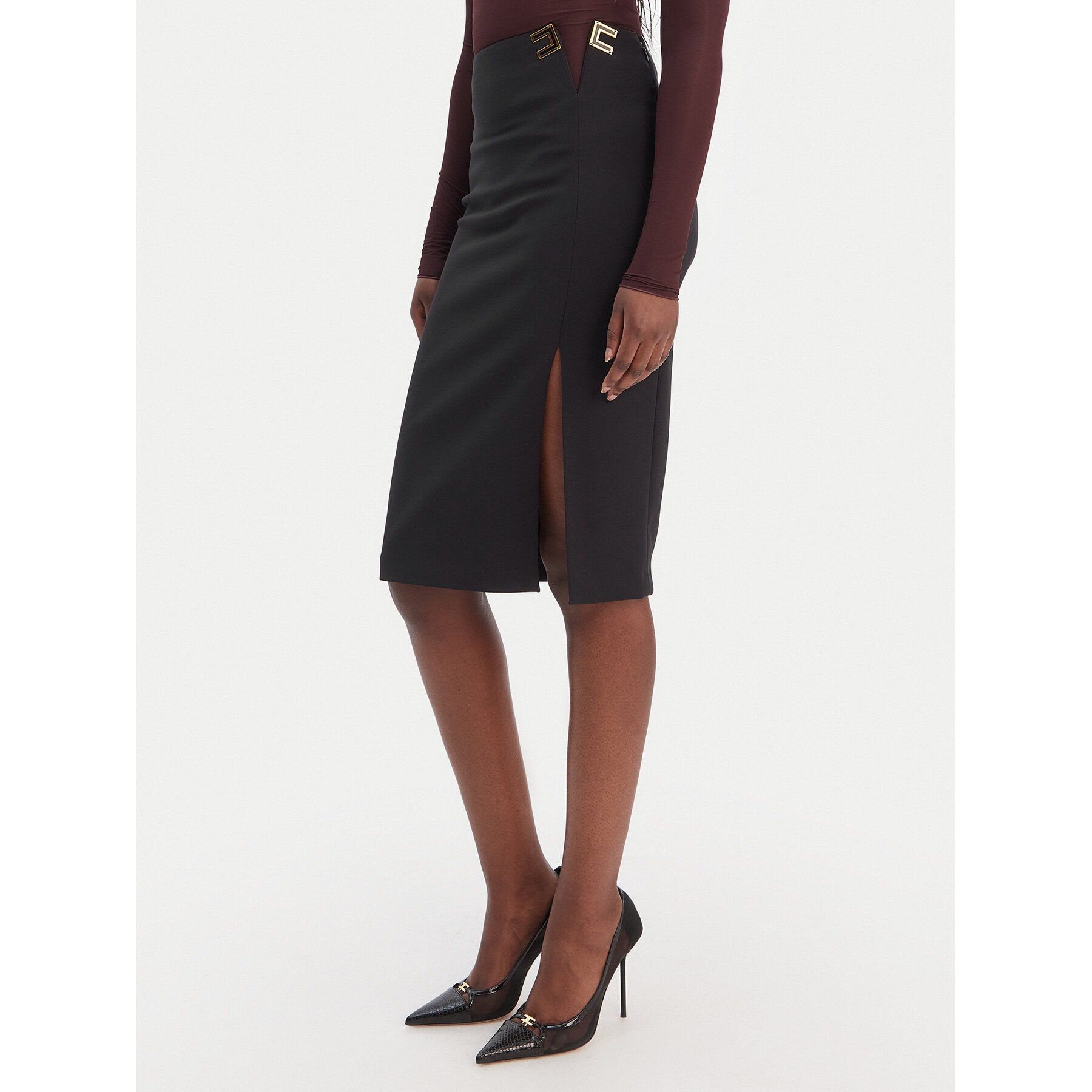 Elisabetta Franchi Spódnica ołówkowa GO-147-61E2-V320 Czarny Regular Fit