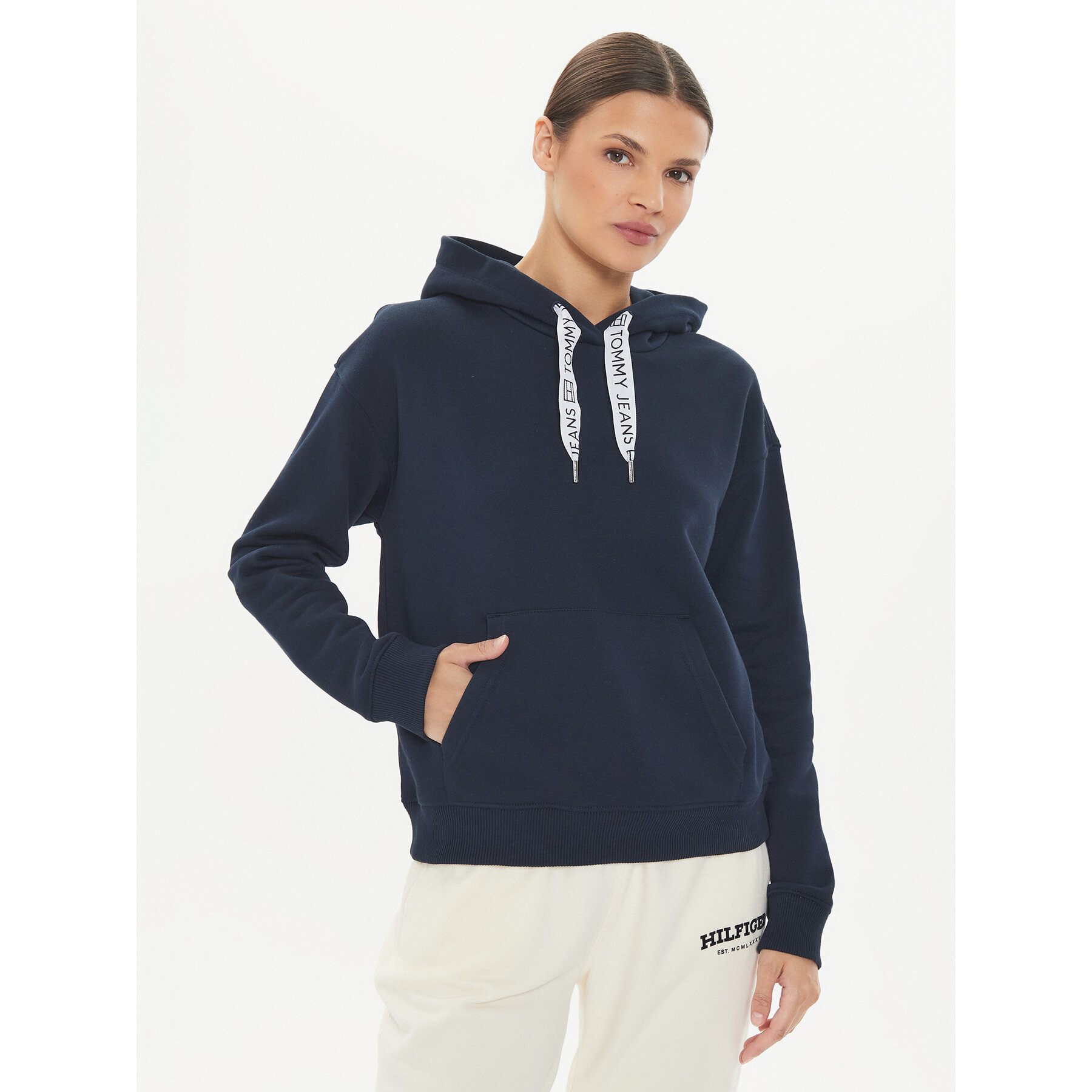 Tommy Jeans Bluza Logo Drawcord DW0DW17794 Granatowy Boxy Fit