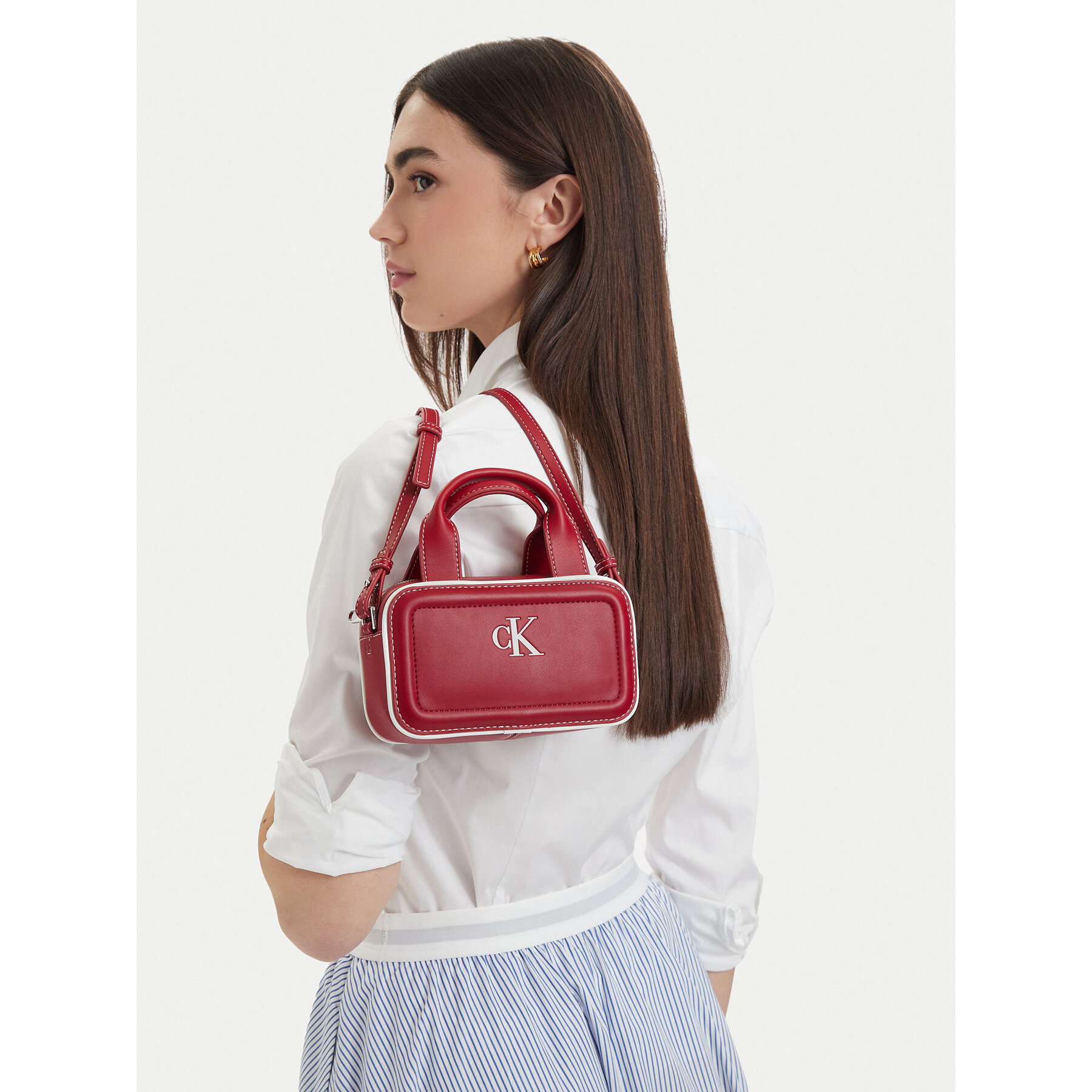 Calvin Klein Torebka Contrast Ck Mini Bauletto Bag LV04F1257G Bordowy