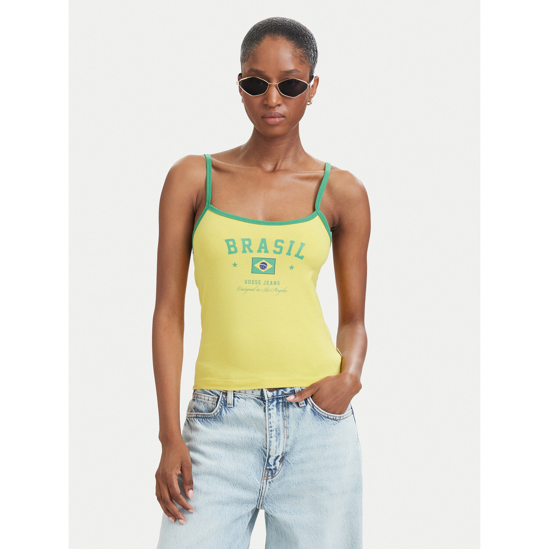 Guess Jeans Top W6YP20 K4202 Żółty Slim Fit