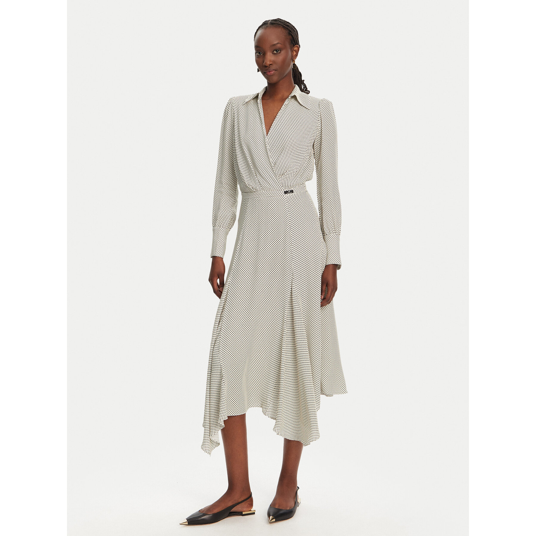 Elisabetta Franchi Sukienka koszulowa AB86552E2 E84 Écru Regular Fit