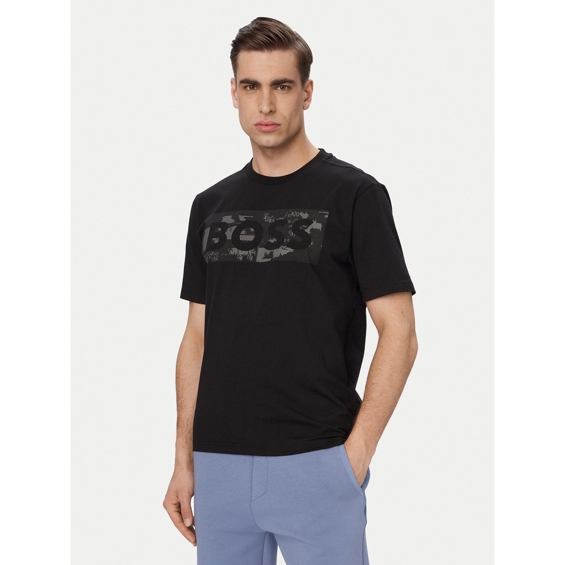 BOSS T-Shirt Ts Globe Logopattern 50559363 Czarny Regular Fit