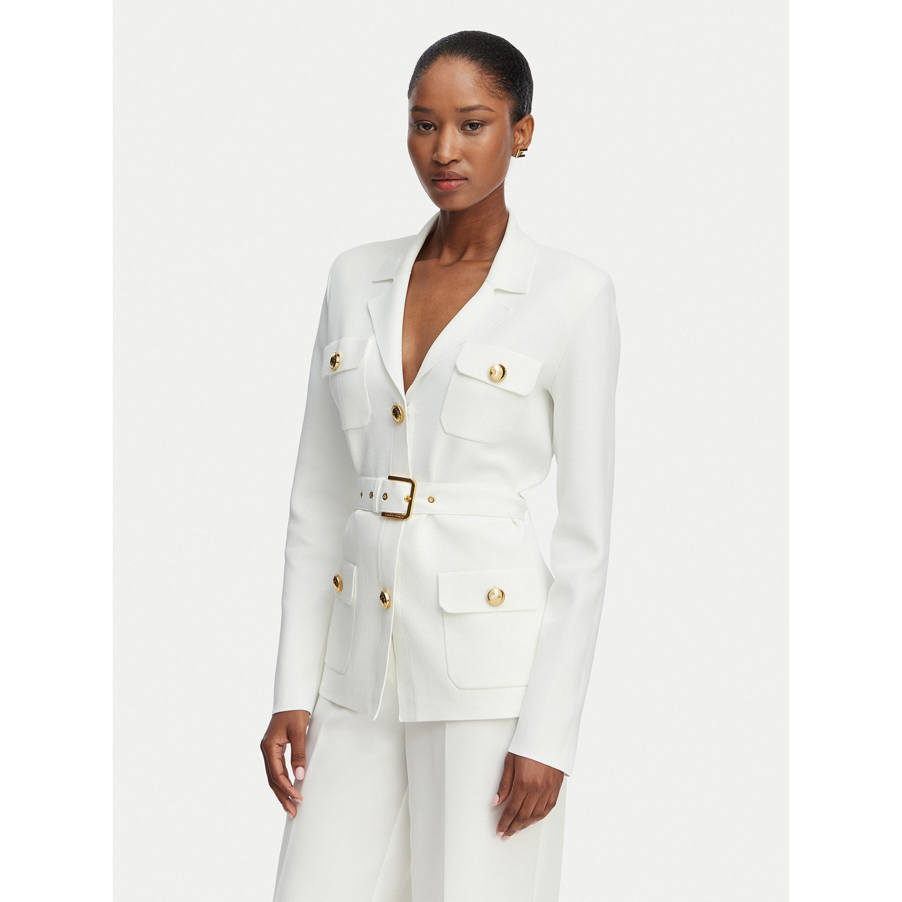 Elisabetta Franchi Marynarka MK-10B-62E2-V600 Kremowy Slim Fit