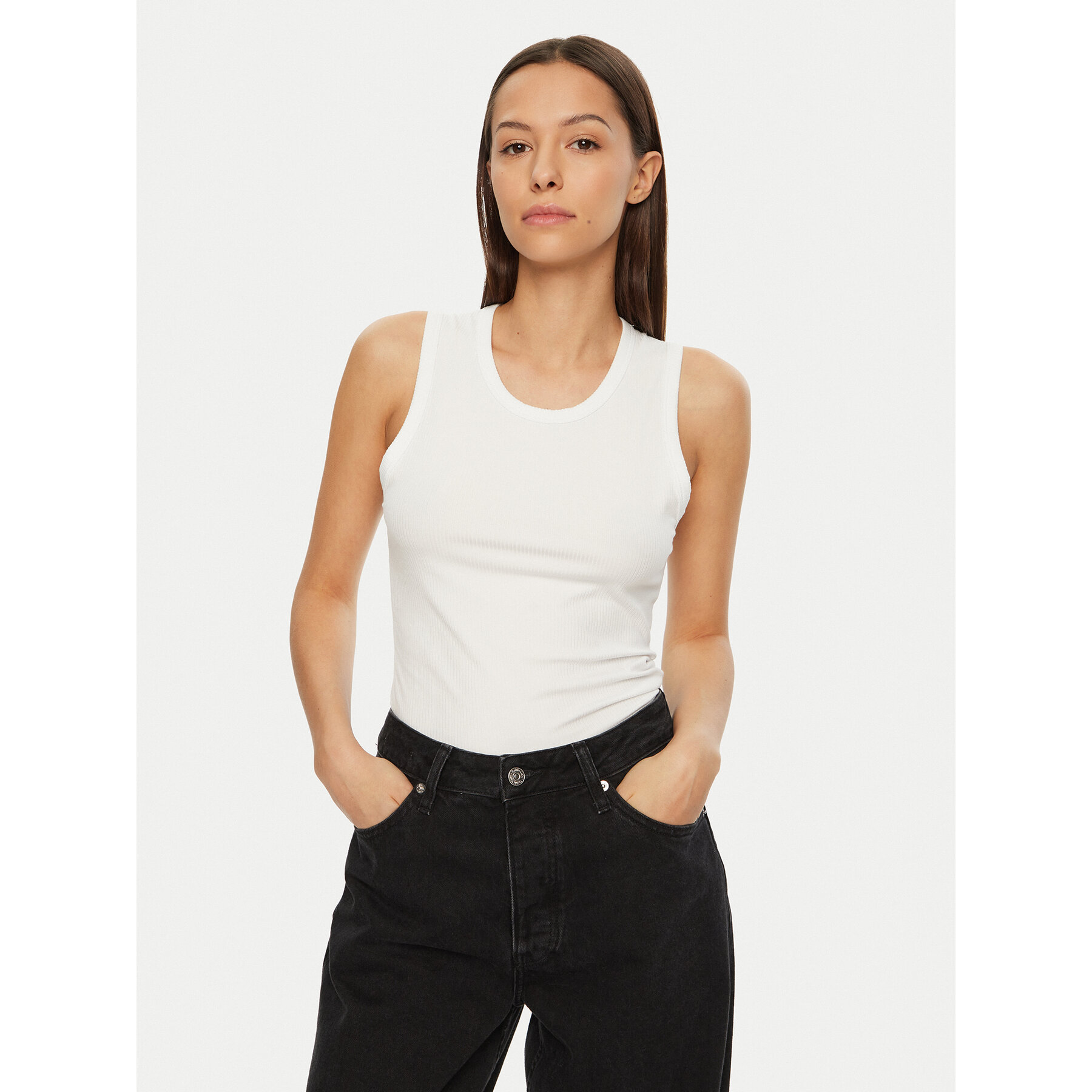 Calvin Klein Top K20K208054 Biały Slim Fit
