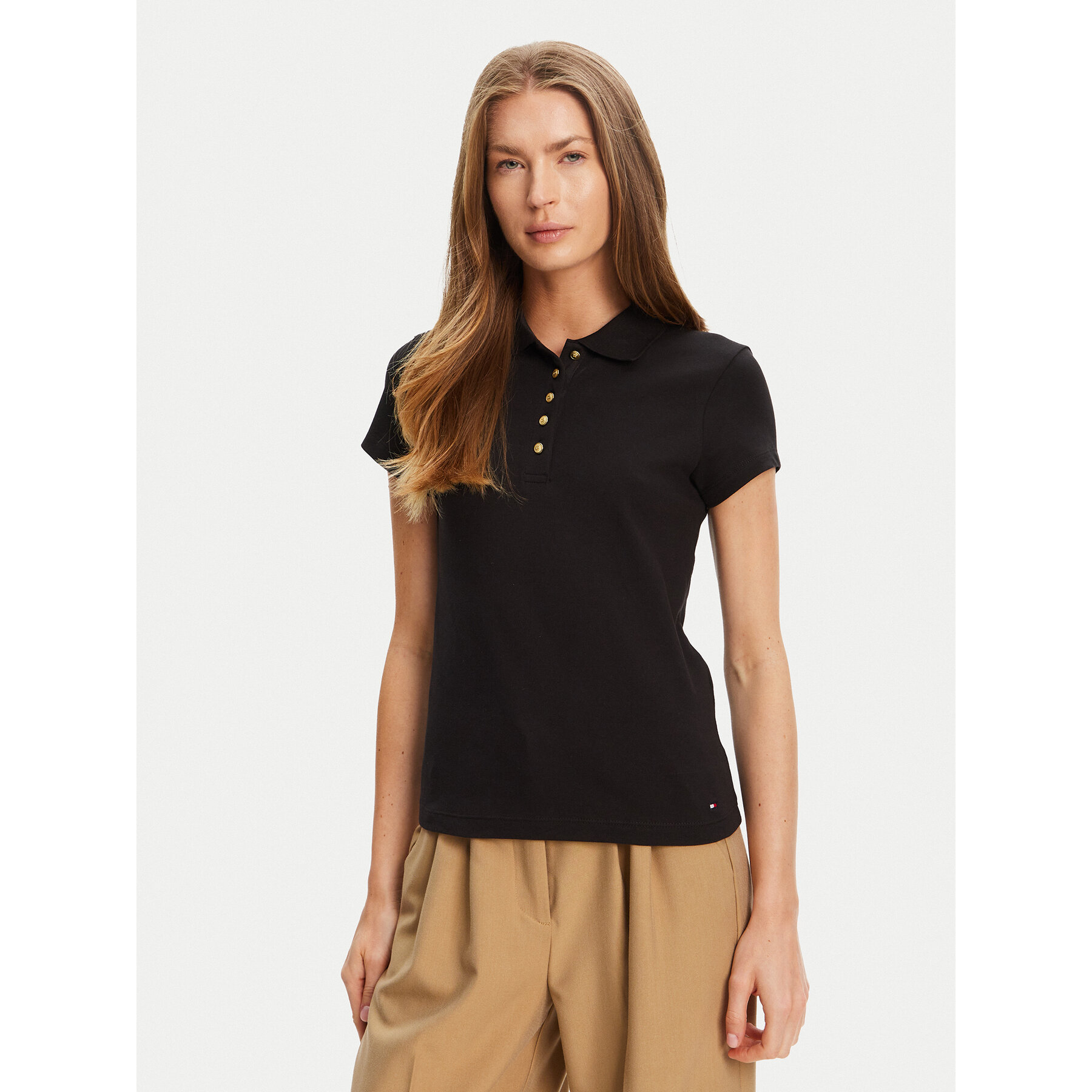 Tommy Hilfiger Polo Gold Button WW0WW45768 Czarny Slim Fit