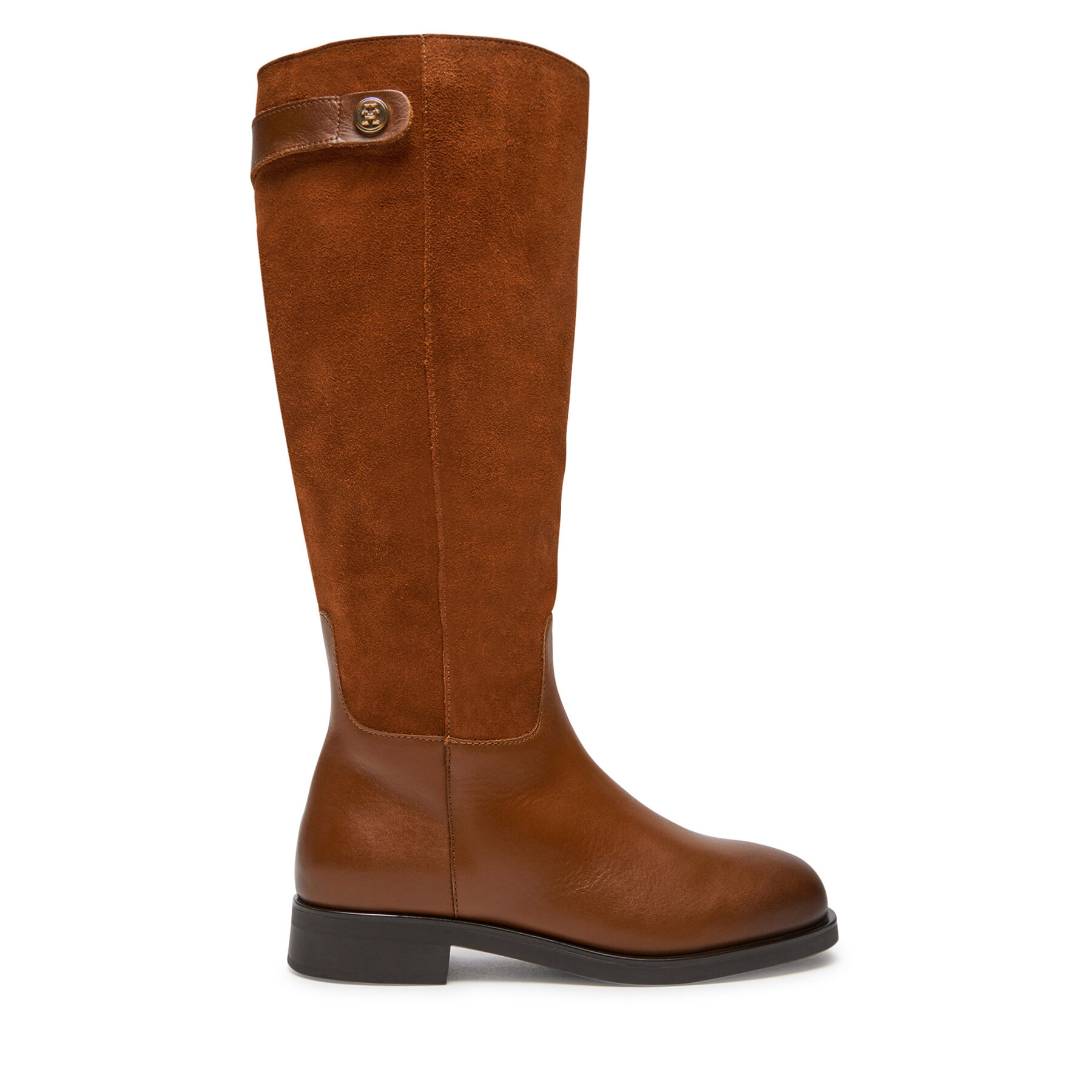 Tommy Hilfiger Oficerki Th Stud Leather Mix Long Boot FW0FW08341 Brązowy