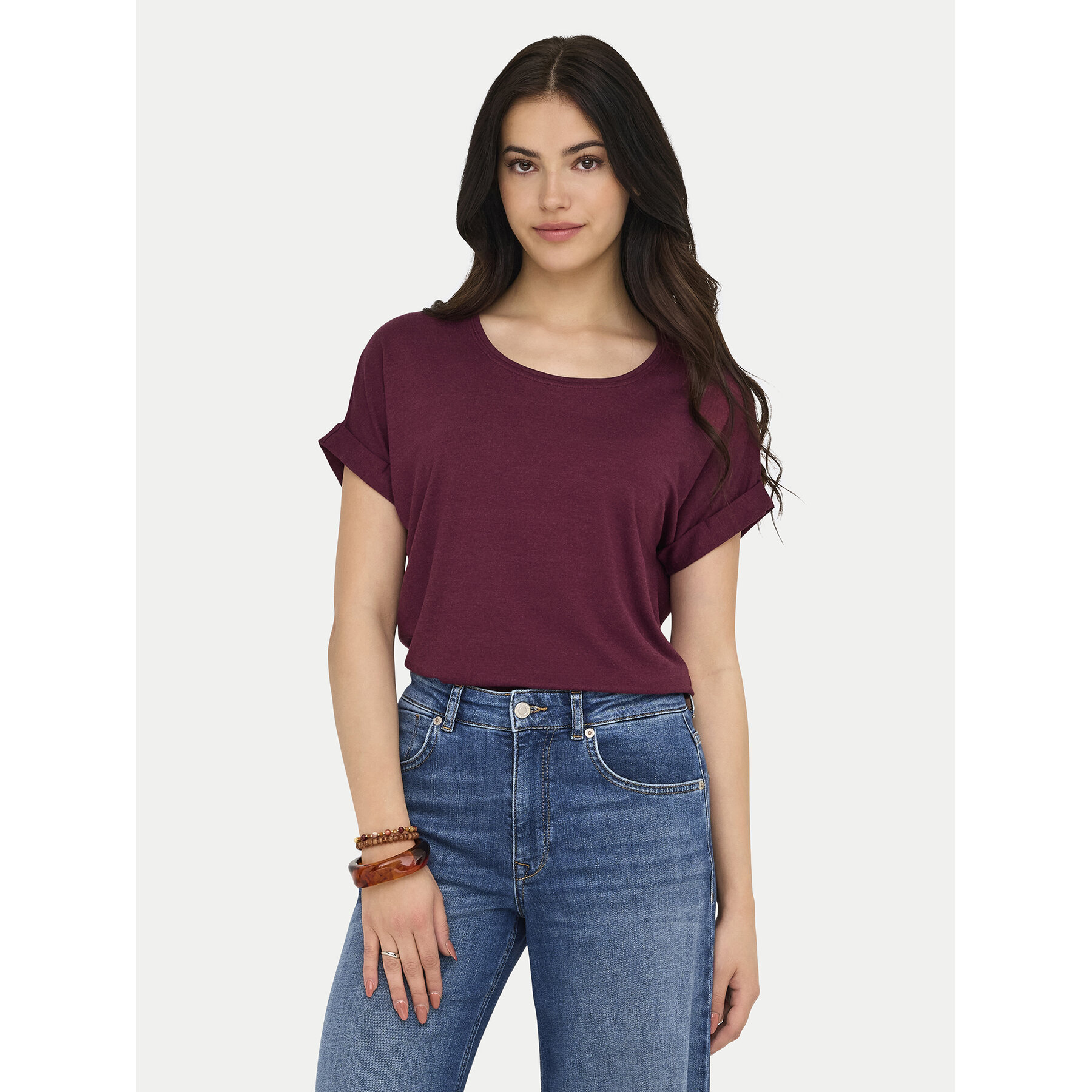 ONLY T-Shirt Moster 15106662 Bordowy Regular Fit