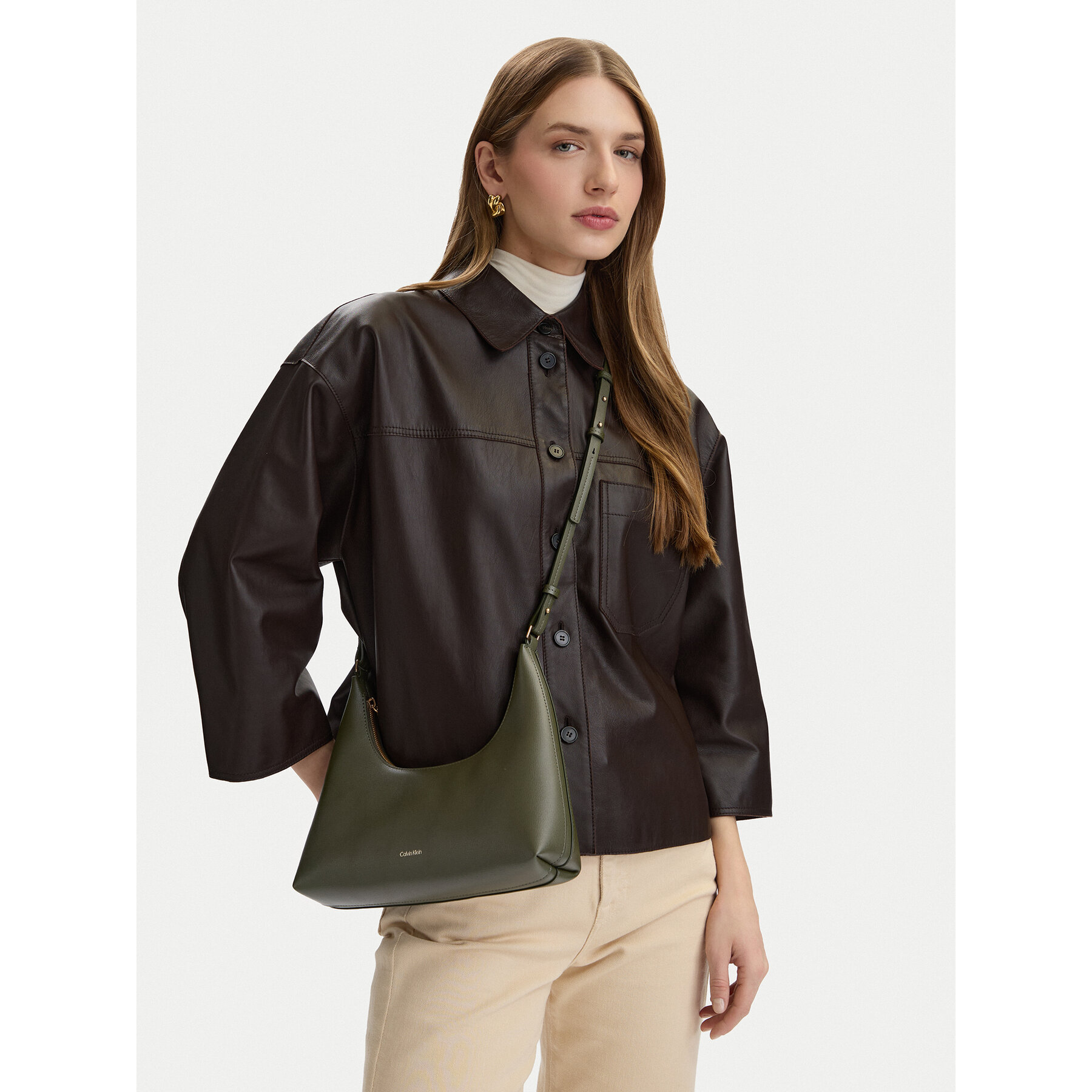 Calvin Klein Torebka Foil Logo Conv Shou?Lder Bag LV04F3272G Beżowy