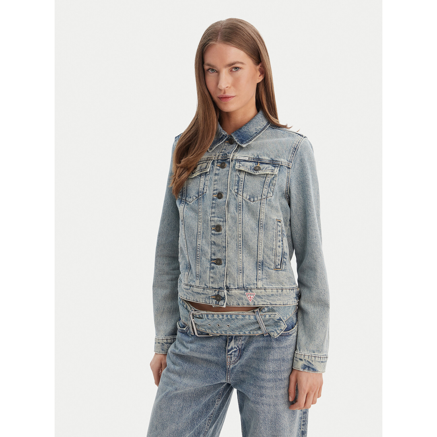 Guess Jeans Kurtka jeansowa W6RN55 D5M4I Niebieski Regular Fit