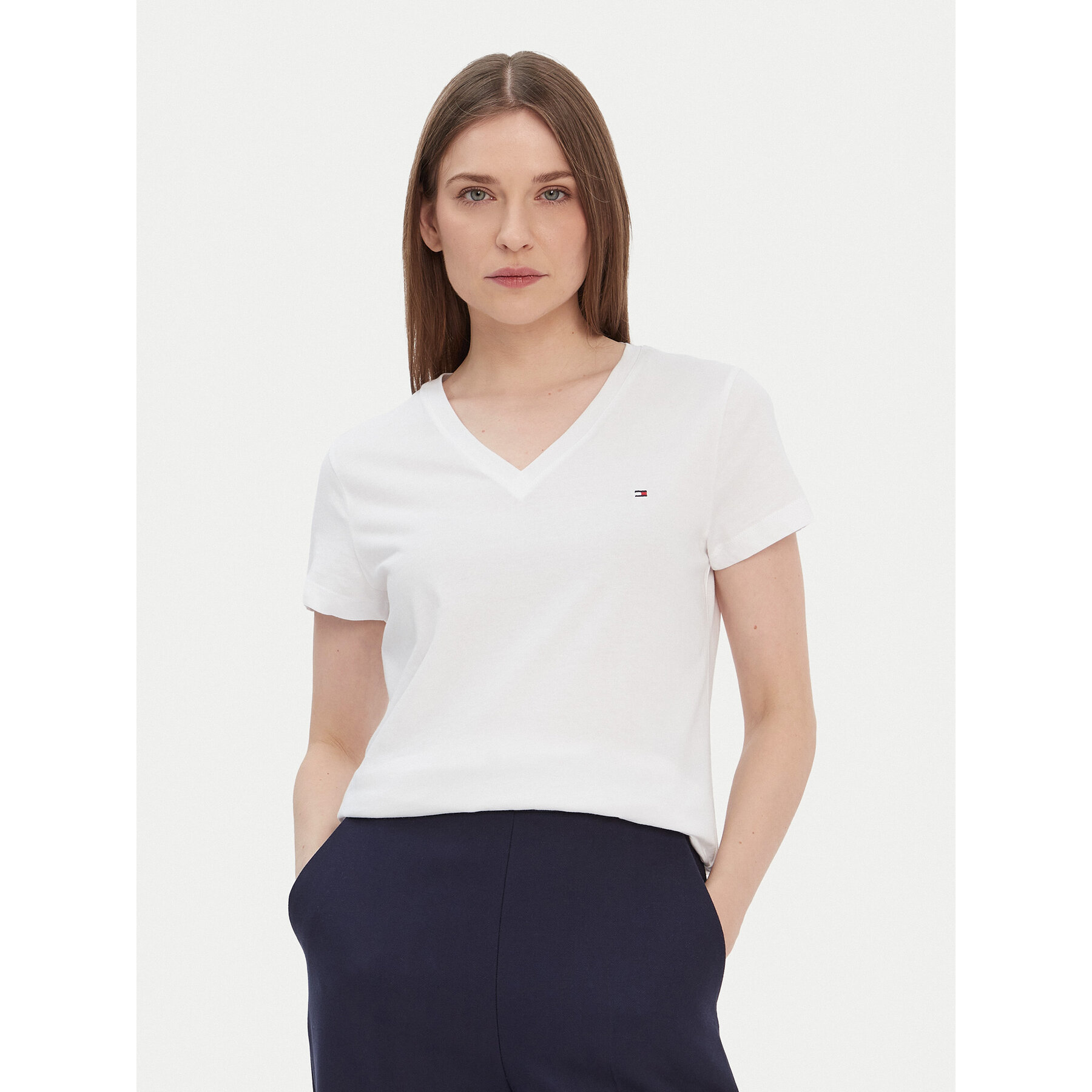 Tommy Hilfiger T-Shirt Heritage V-Neck Tee WW0WW24969 Biały Regular Fit