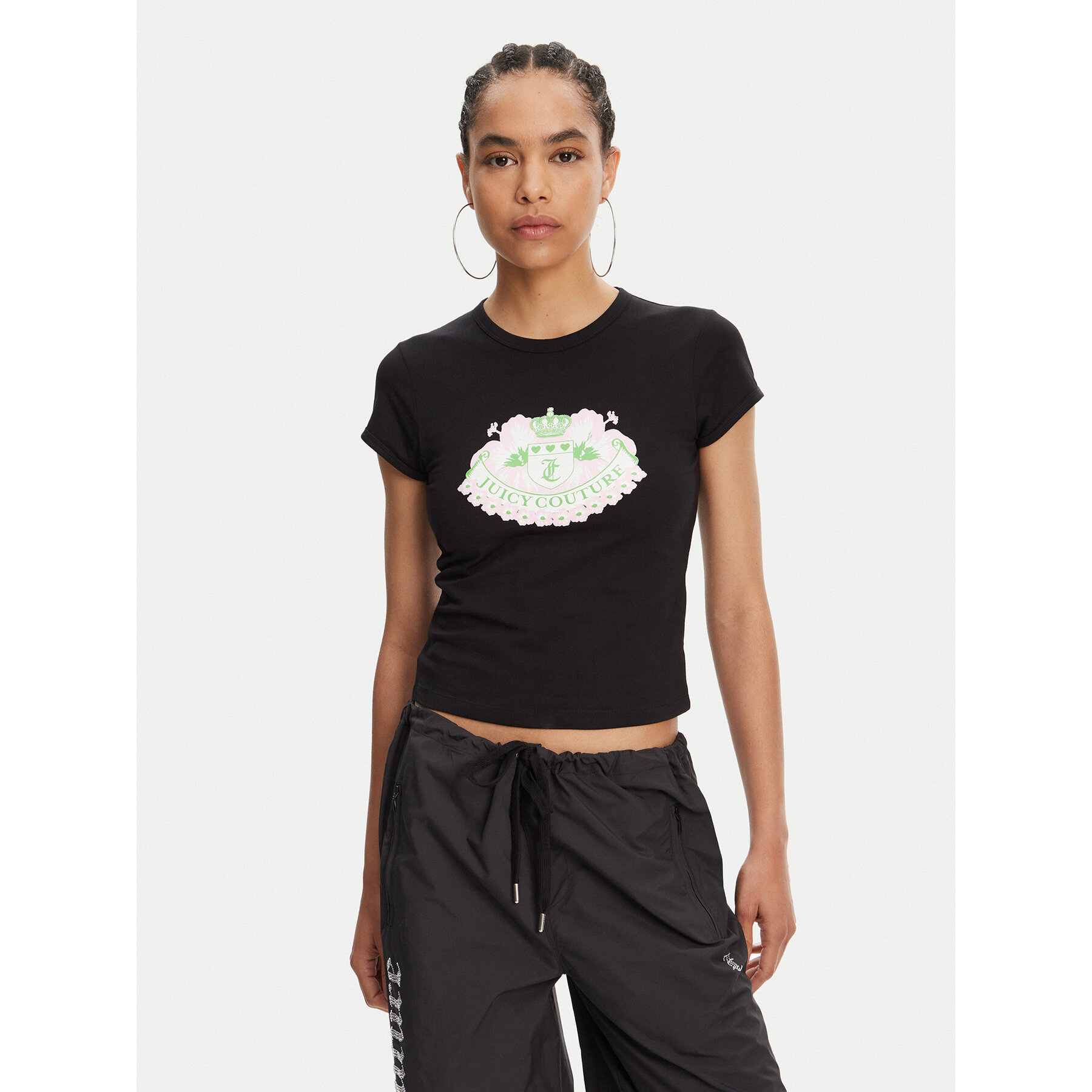 Juicy Couture T-Shirt Hibiscus JCGCT125041 Czarny Slim Fit