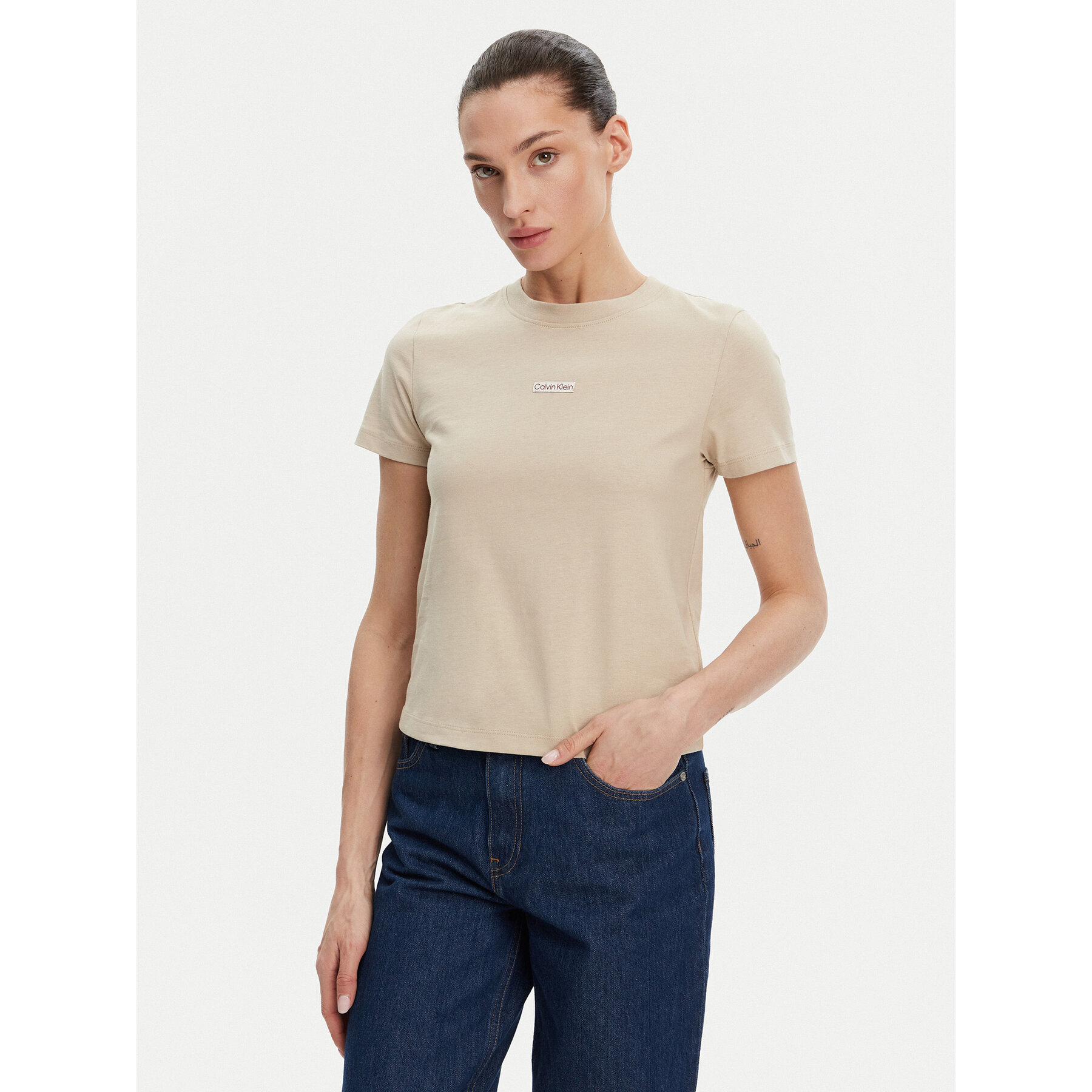 Calvin Klein Jeans T-Shirt Placed Institutional J20J225524 Beżowy Slim Fit