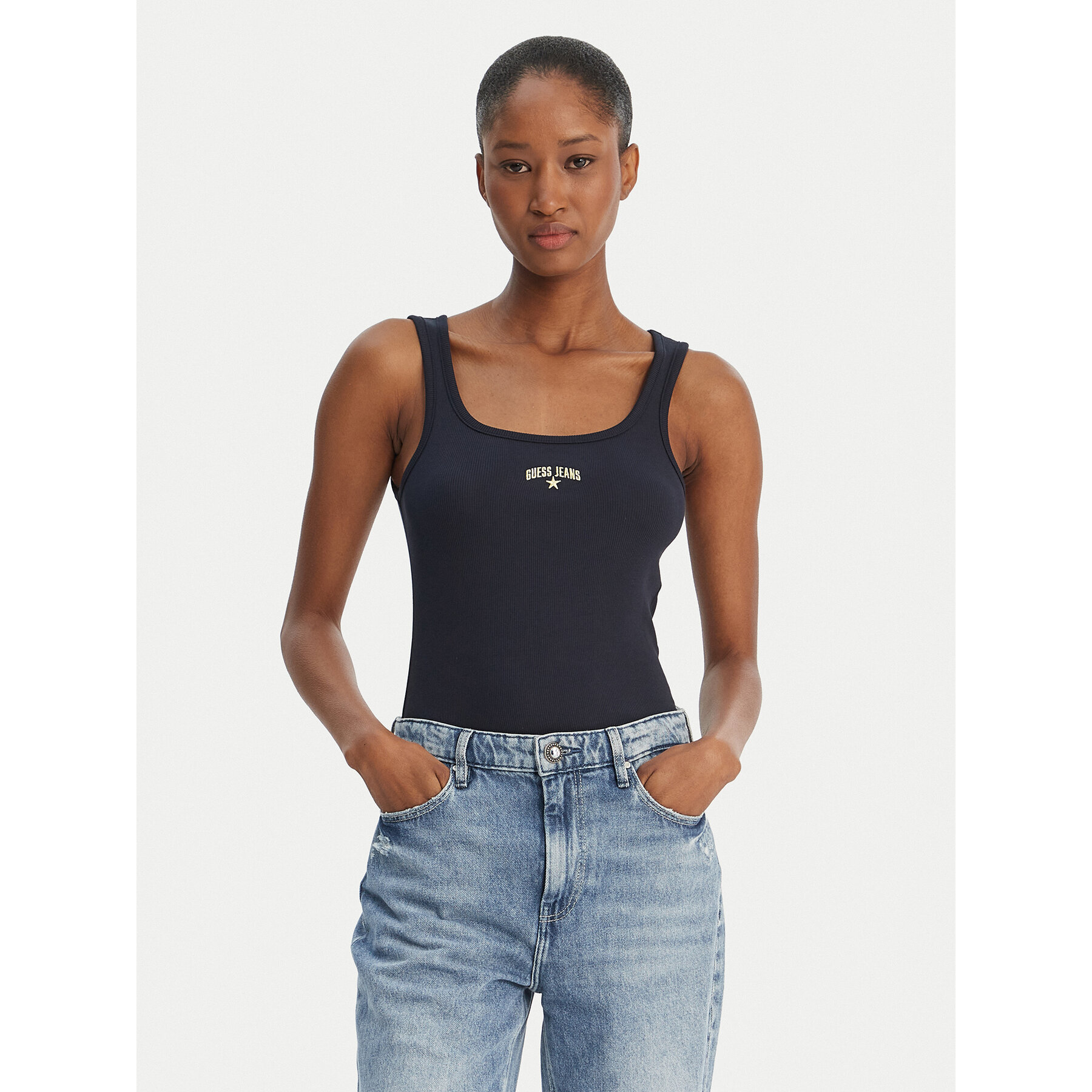 Guess Jeans Top W6GPZ2 KA0H1 Granatowy Slim Fit
