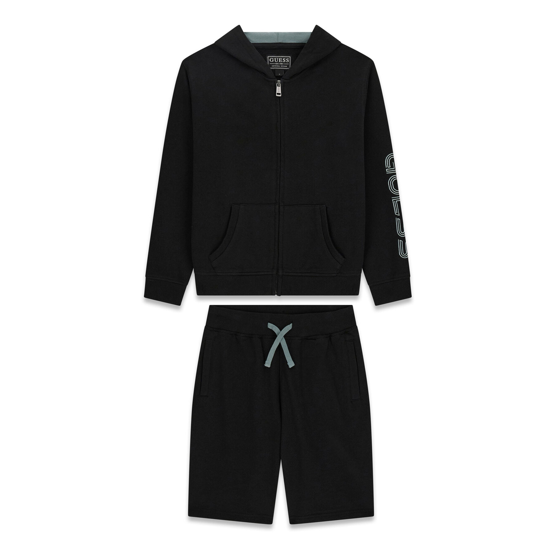 Guess Komplet bluza i szorty sportowe L6GG00 KA6R4 Czarny Regular Fit
