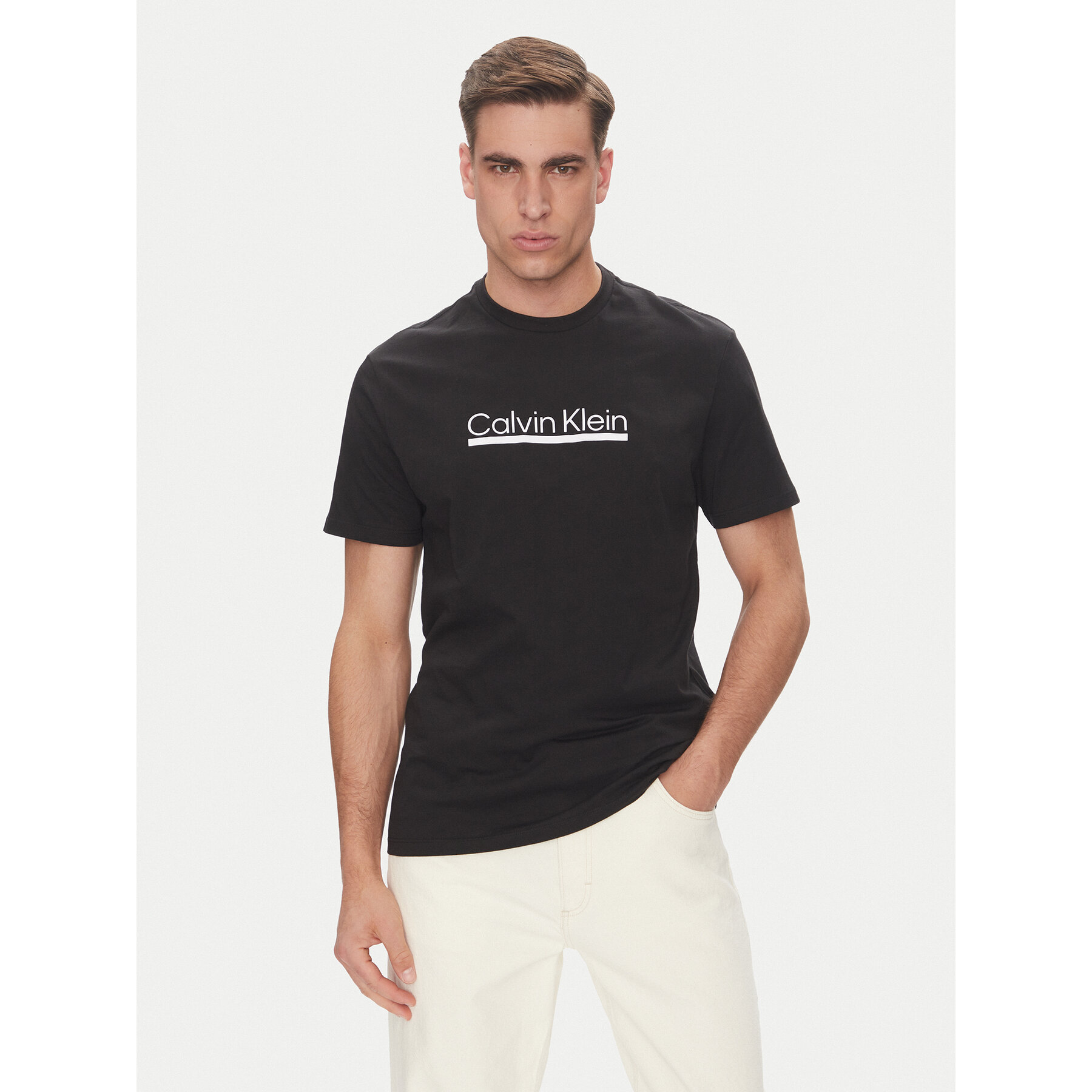 Calvin Klein T-Shirt Outline Tape Graphic LV04RC852G Czarny Regular Fit