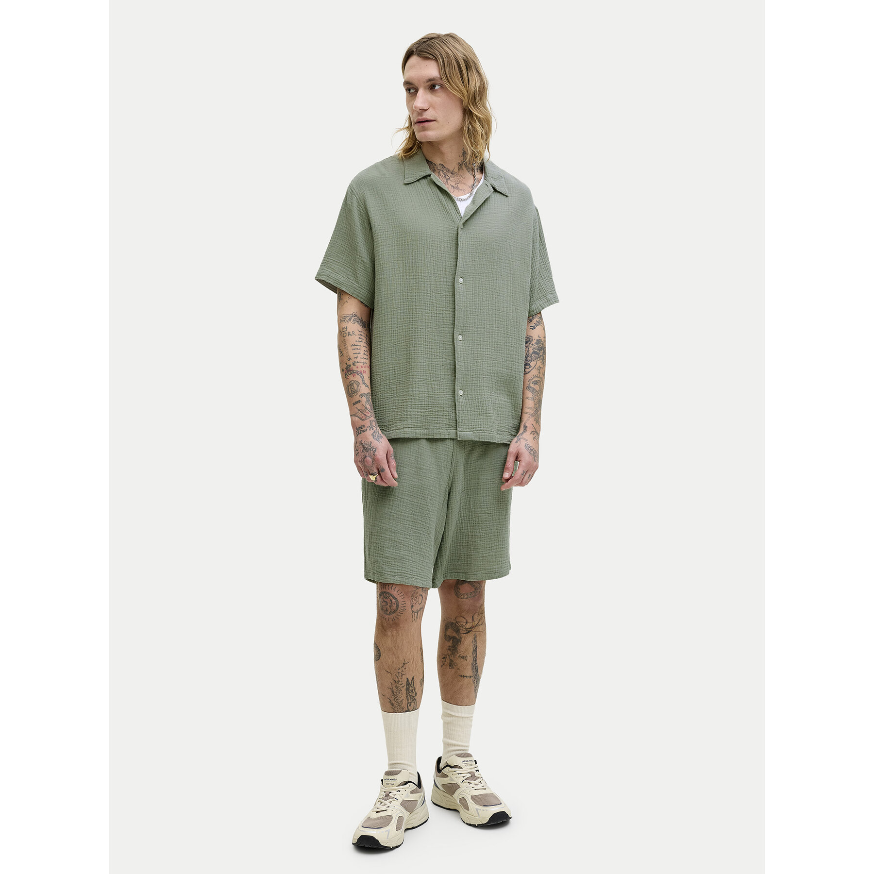 Jack & Jones Komplet koszula i szorty materiałowe Nantucket 12302220 Zielony Relaxed Fit