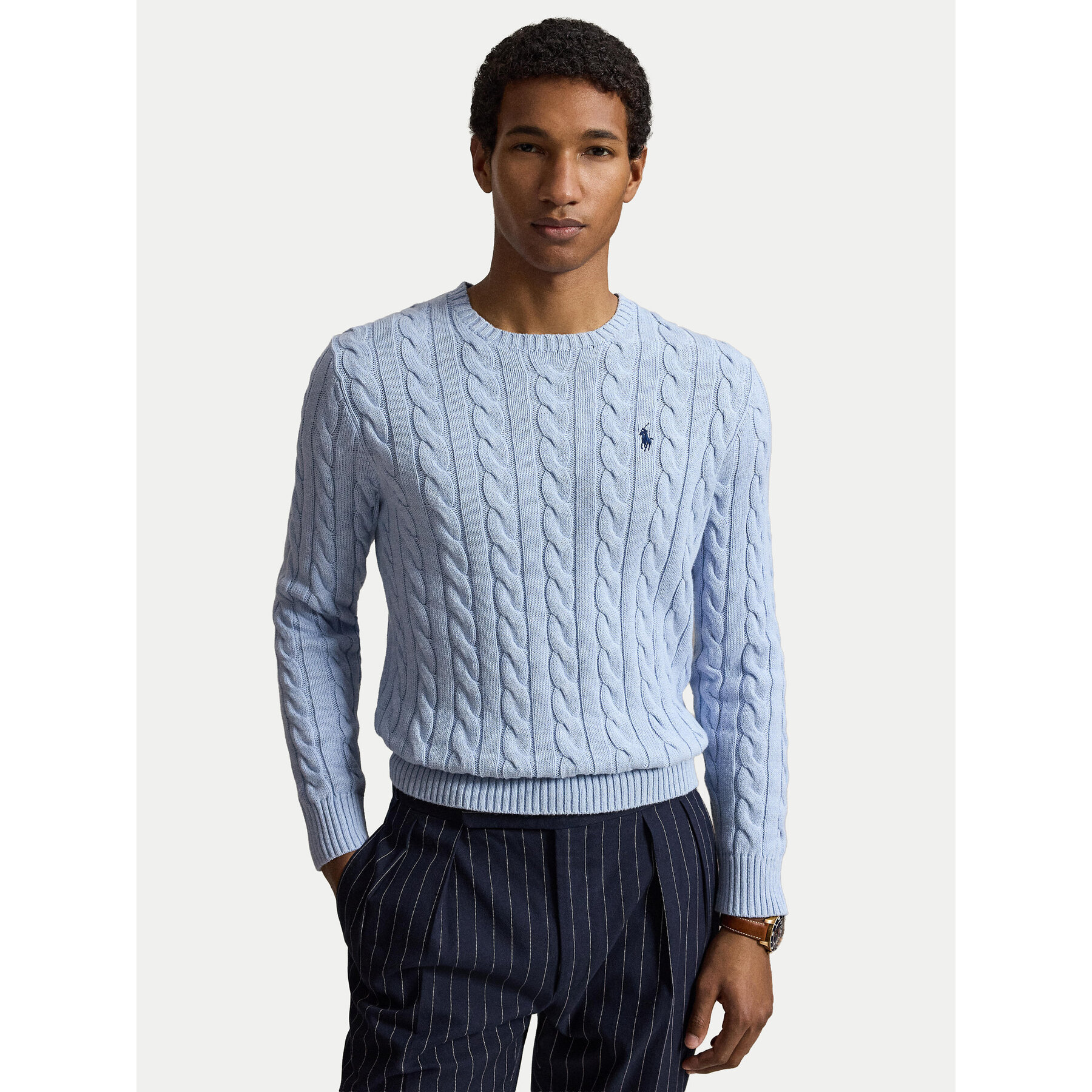 Polo Ralph Lauren Sweter Cable 710775885545 Niebieski jasny Regular Fit