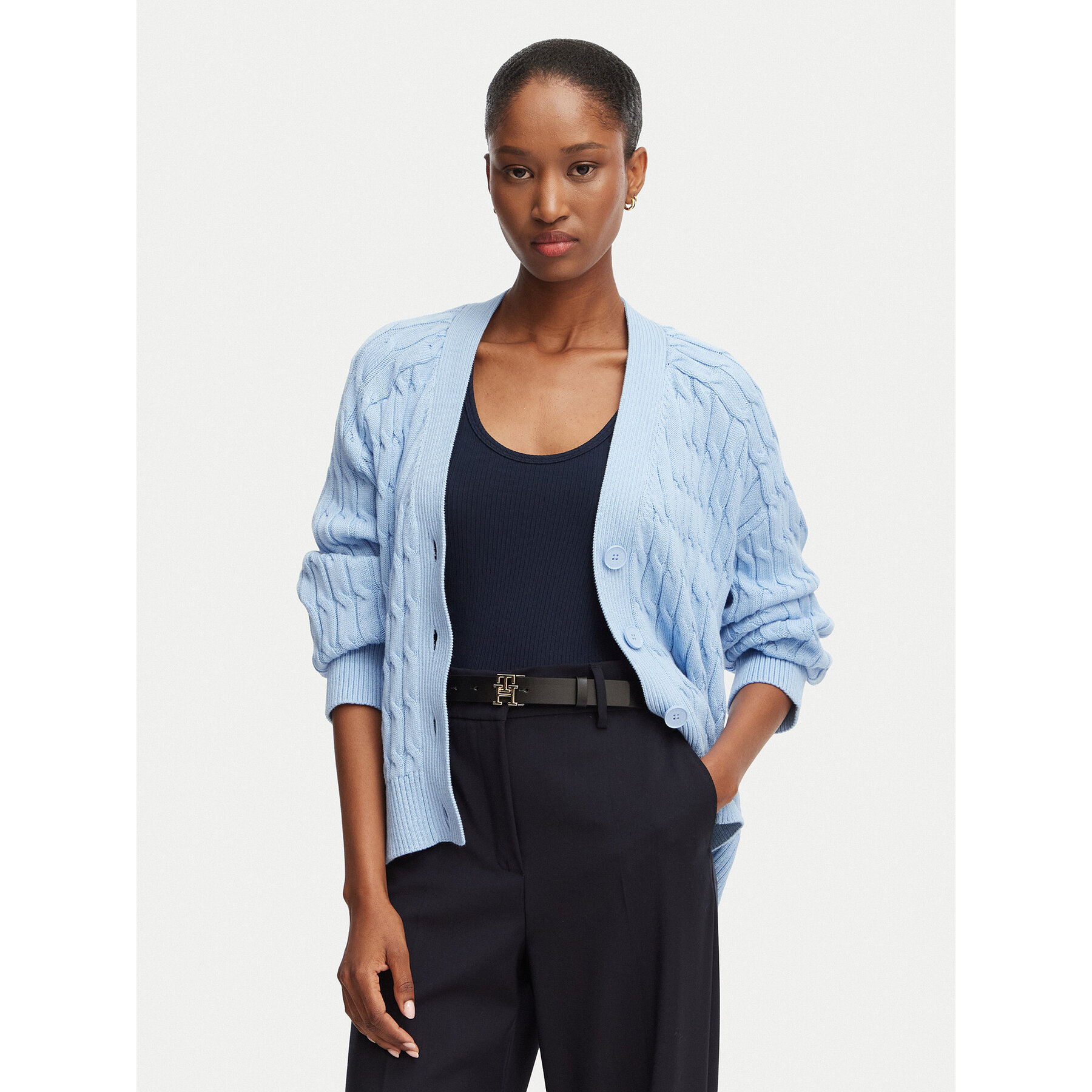 Tommy Hilfiger Kardigan WW0WW50078 Niebieski jasny Relaxed Fit