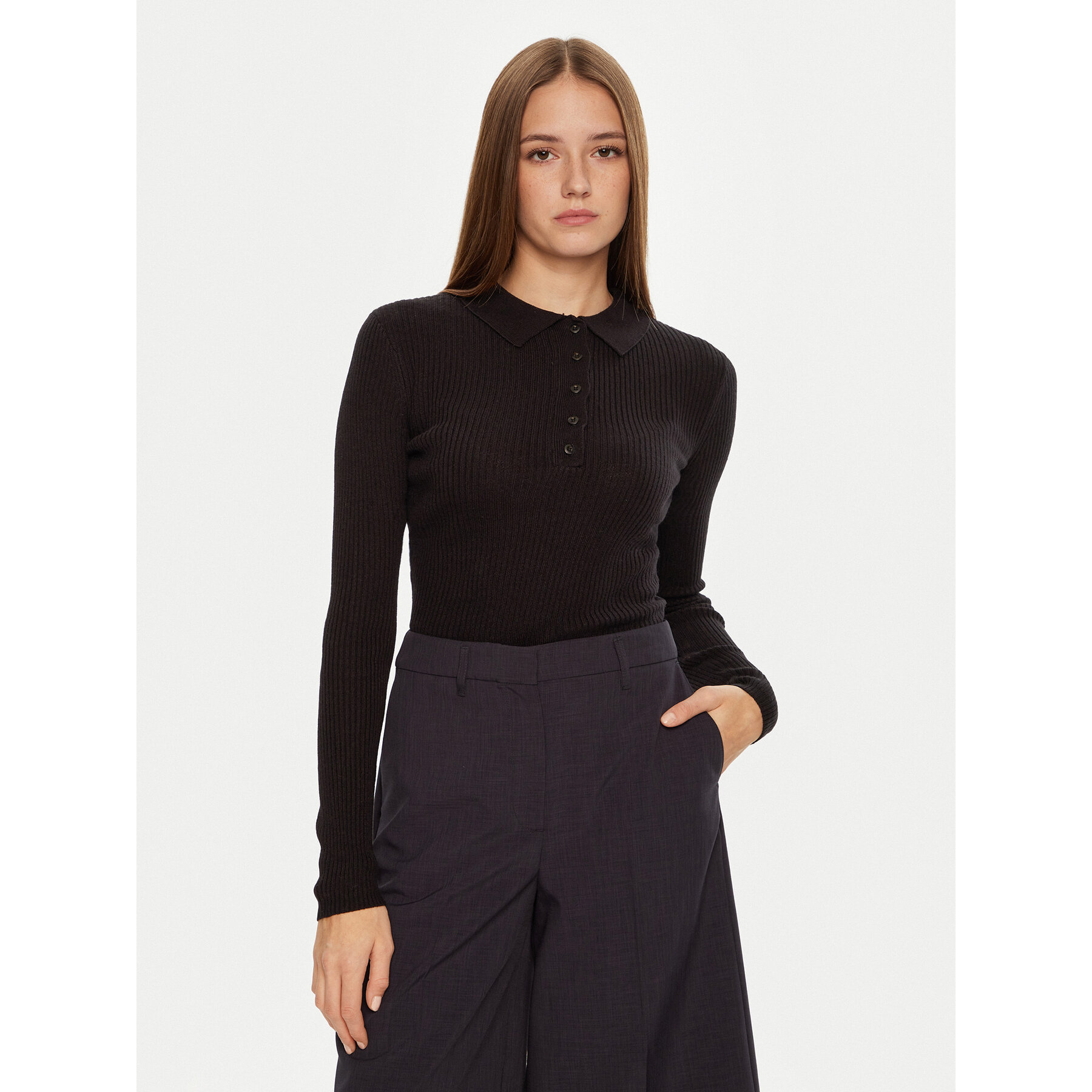 Brave Soul Sweter LK-248POLOBLK Czarny Slim Fit