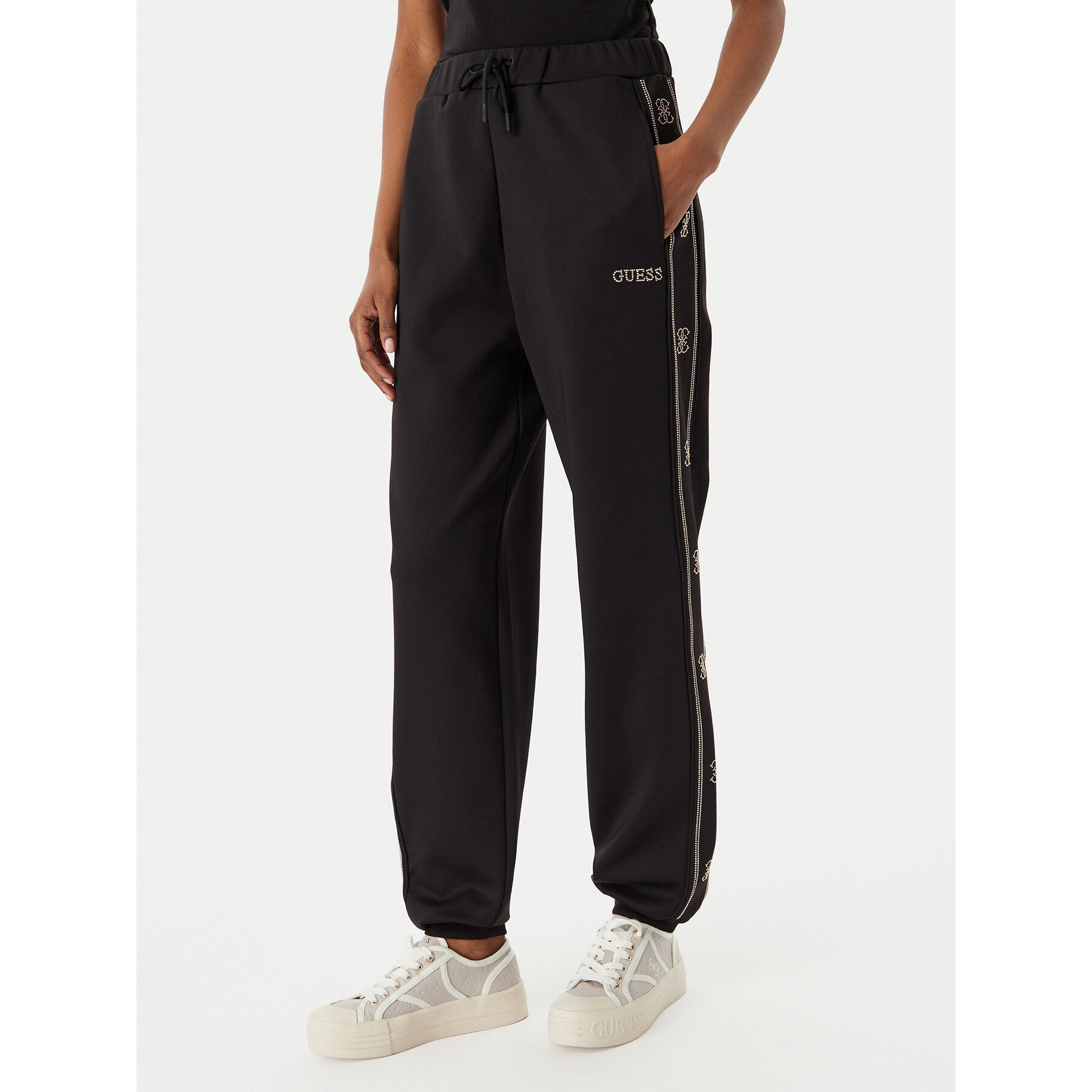 Guess Spodnie dresowe V5BB23 KCX22 Czarny Wide Leg