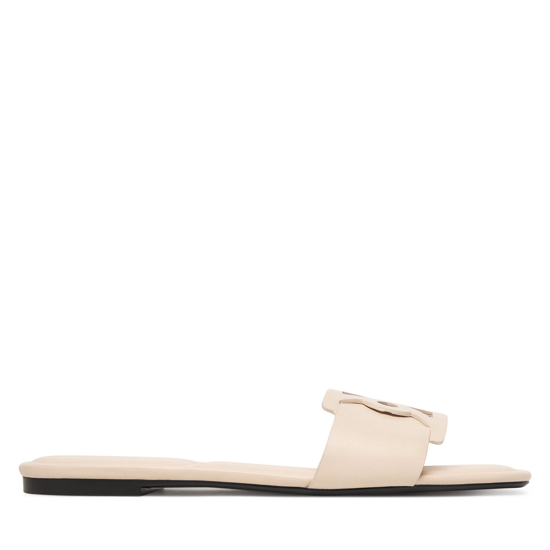 Calvin Klein Klapki Square Flat Sandal Emblem HW0HW03128 Écru